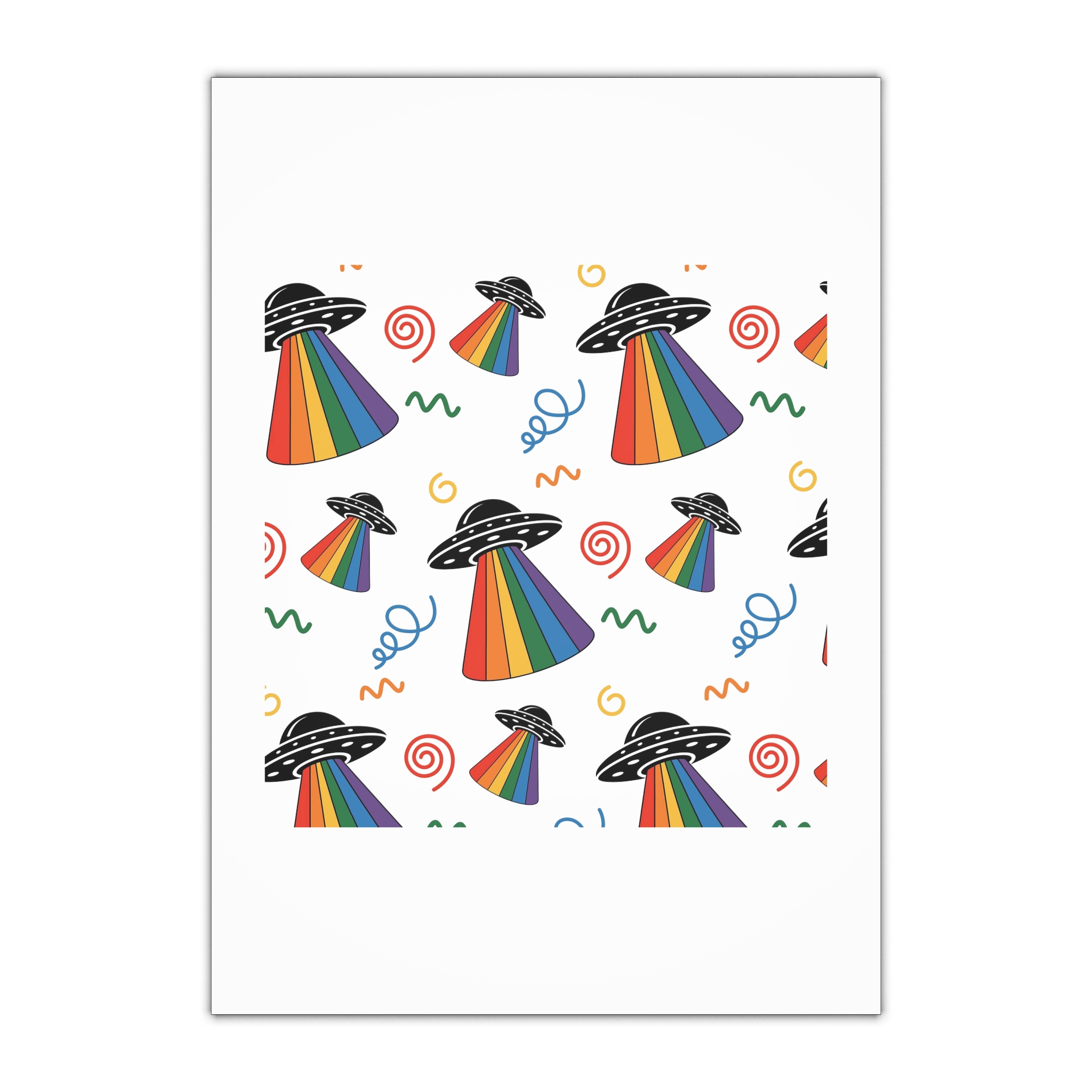 Seamless Pattern Ufo With Rainbow Beam Doodles Gift Wrapping Paper Sheets 1pc