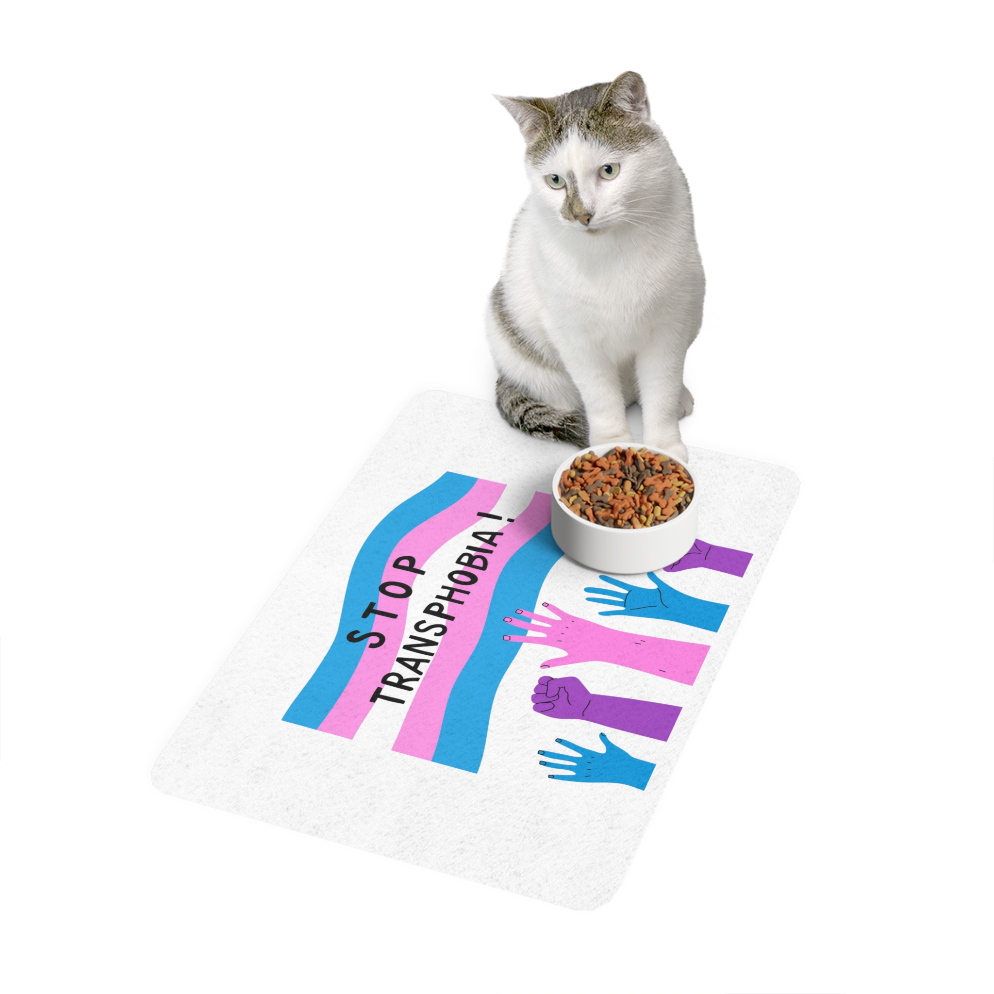Hand Drawn Stop Transphobia Concept Illustration Pet Food Mat 12x18 - Image 3