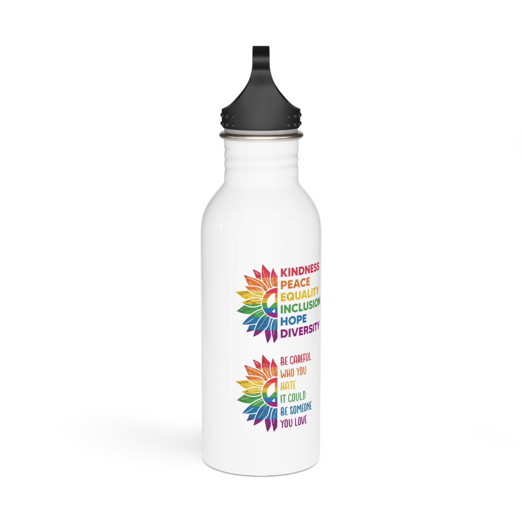 Sunflower Pride Gay Rainbow T Shirt Design Stainless Steel Water Bottle - Image 2