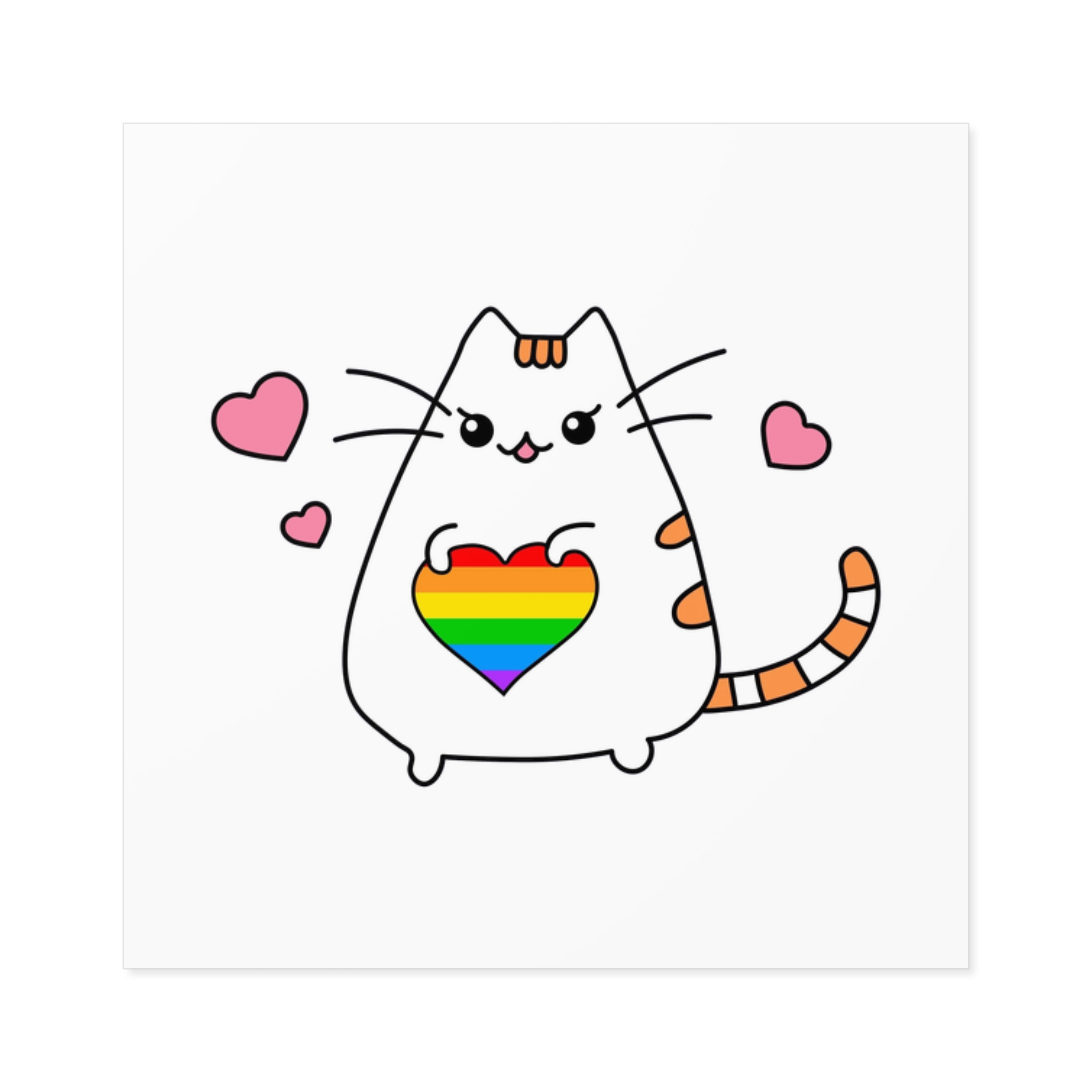 Kawaii Cat With Rainbow Heart Laminate Stickers Square - Image 9