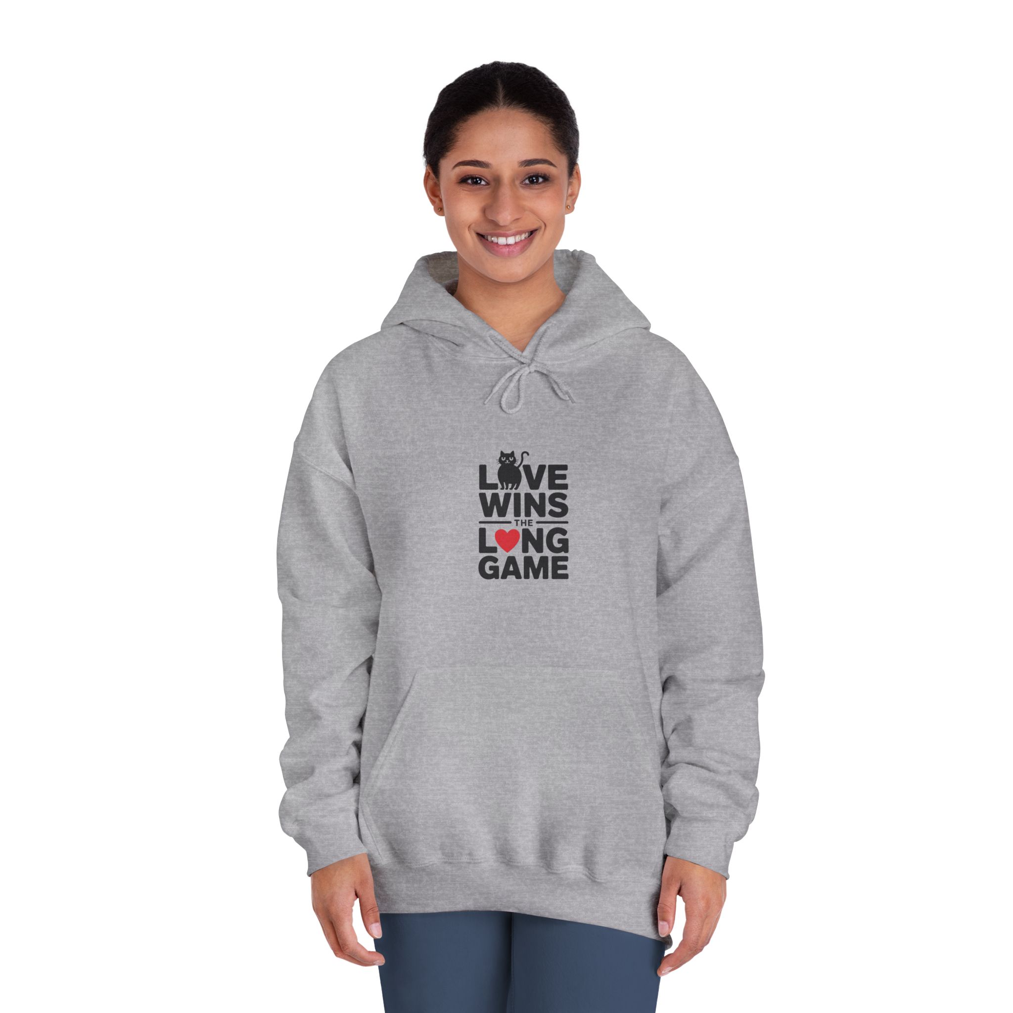 Love Wins Long Game With Black Cat Heart Illustration Unisex Dryblend Hooded Sweatshirt - Image 16