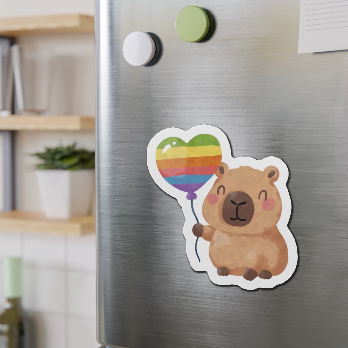 Capybara Holding Rainbow Heart Balloon Illustration (1) Die Cut Magnets - Image 15