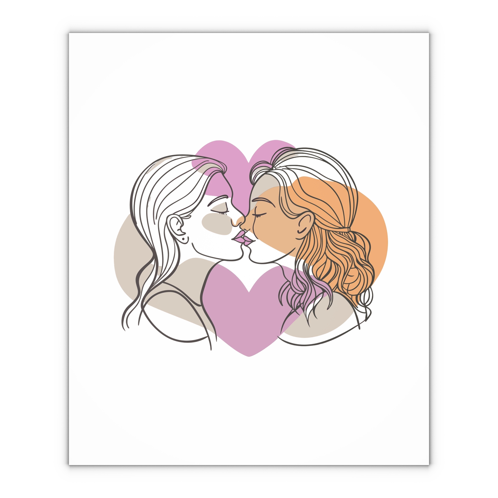 Two Women Are Kissing Front Heart With Pink Background Gift Wrapping Paper Sheets 1pc - Image 4