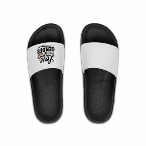 Love Knows No Gender T Shirt Design Isolated White Background Mens Slide Sandals