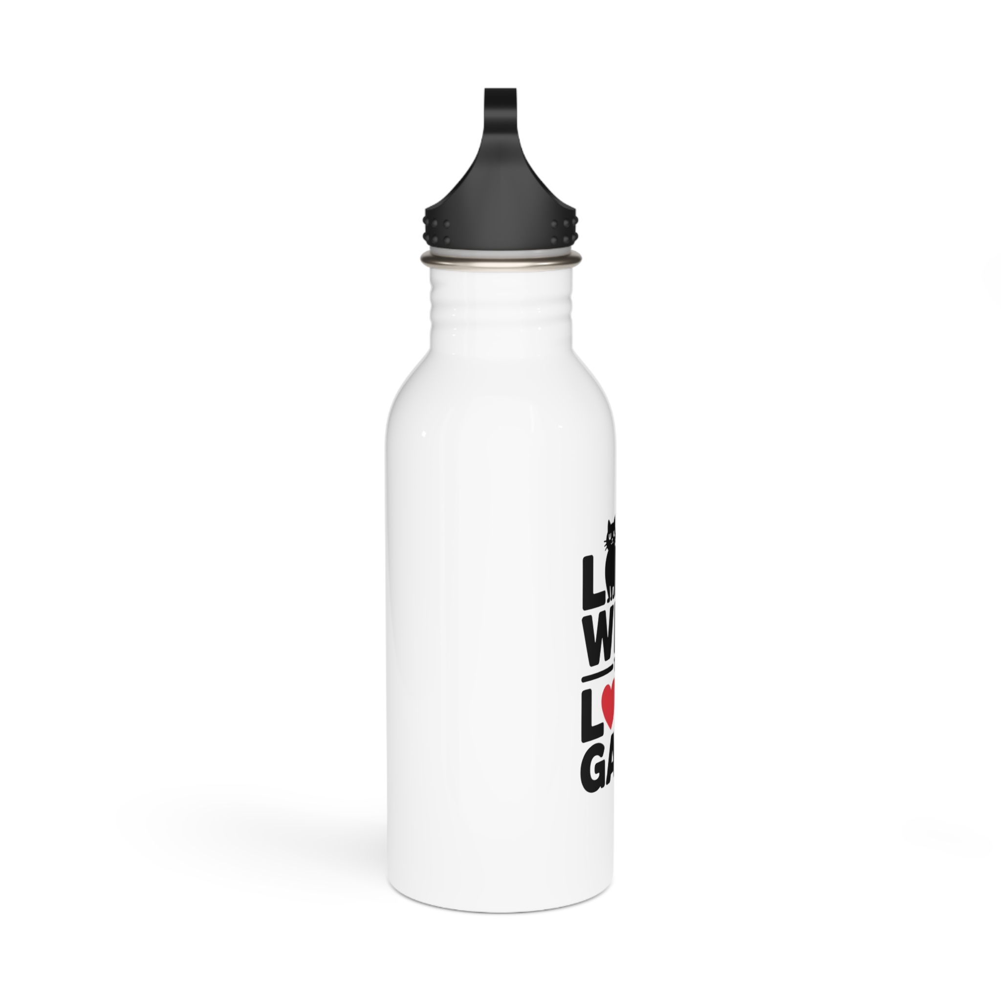 Love Wins Long Game With Black Cat Heart Illustration Stainless Steel Water Bottle - Image 2