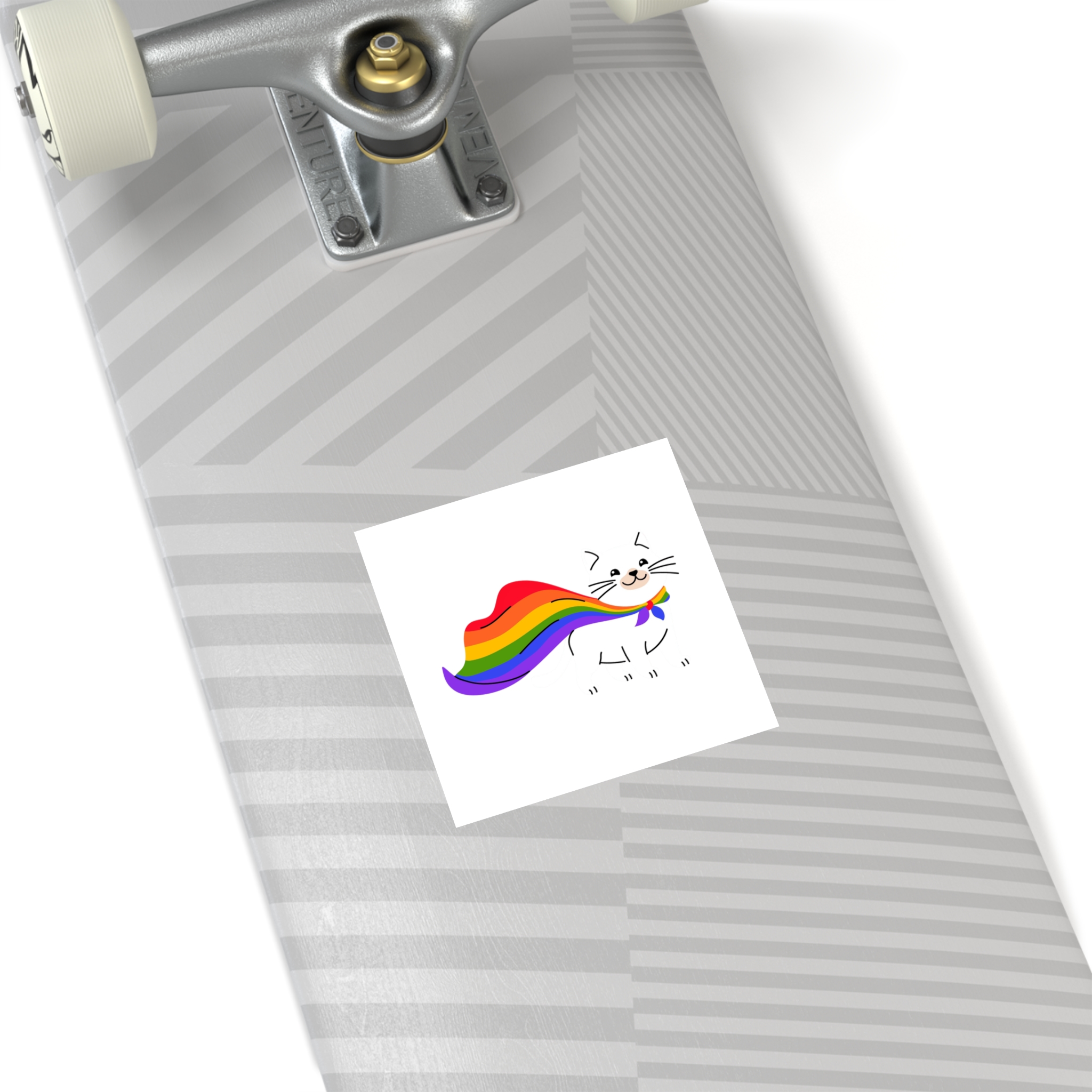 Kawaii Cat With Lgbtq Rainbow Flag Cartoon Laminate Stickers Square - Image 32