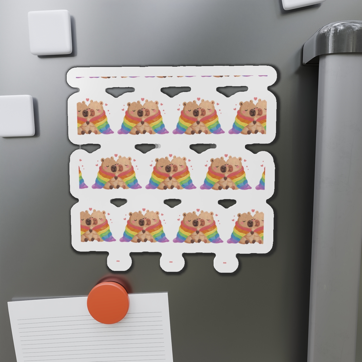 Two Capybaras Embracing Rainbow Blanket Illustration Die Cut Magnets - Image 14
