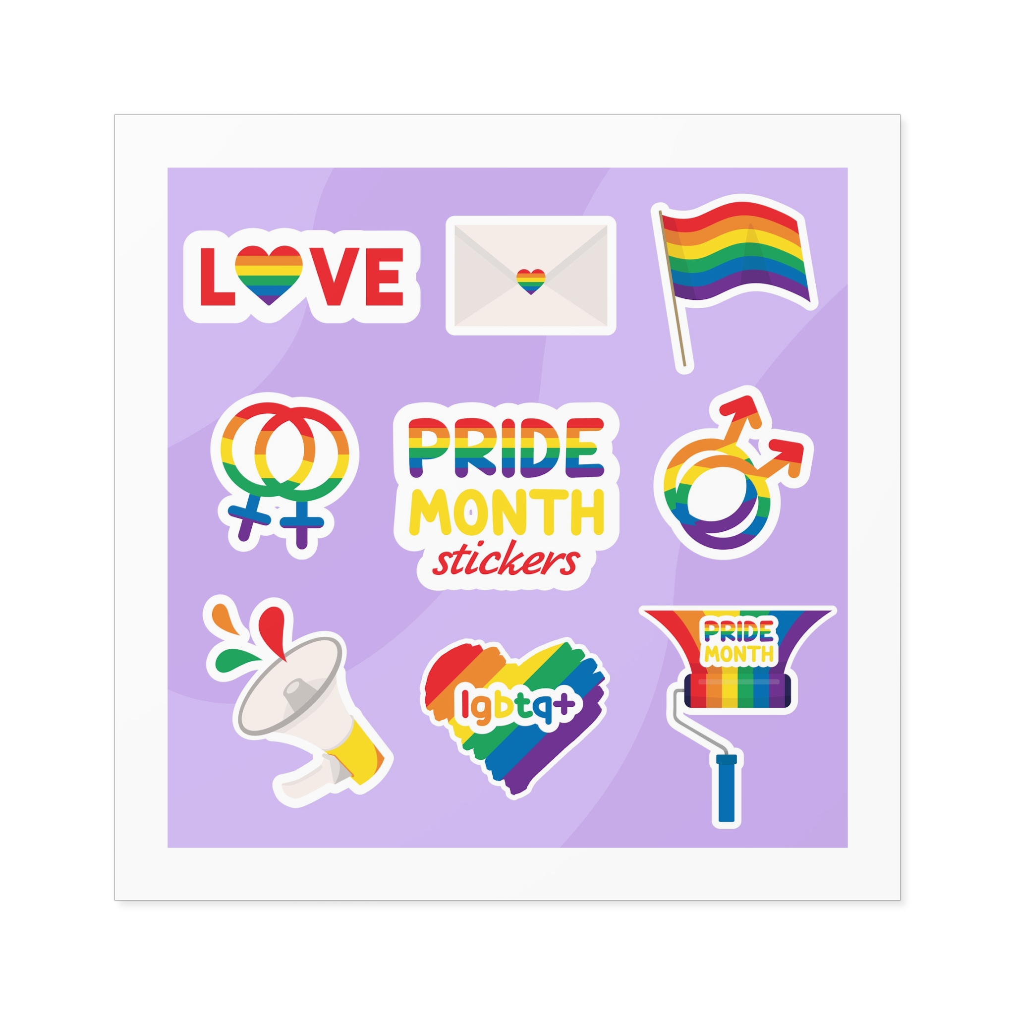 Pride Month Stickers Lgbtq Rainbow Flag Cute Flat Illustrations Laminate Stickers Square - Image 49
