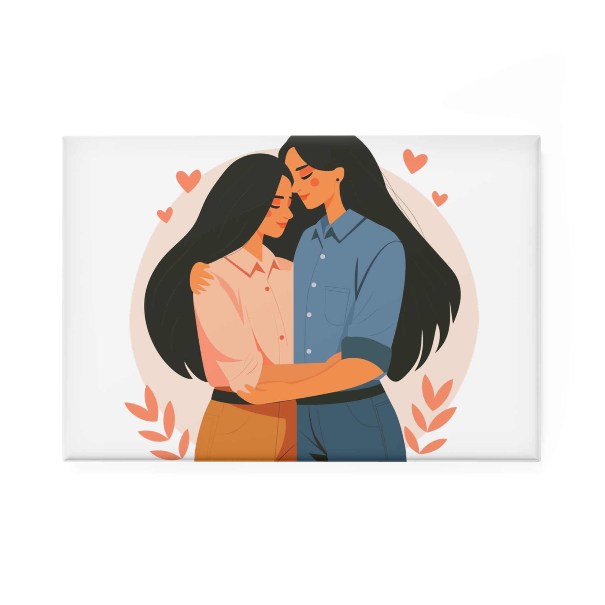 Indian Lesbian Couple Love Hugging Button Magnet Rectangle 1 And 10 Pcs