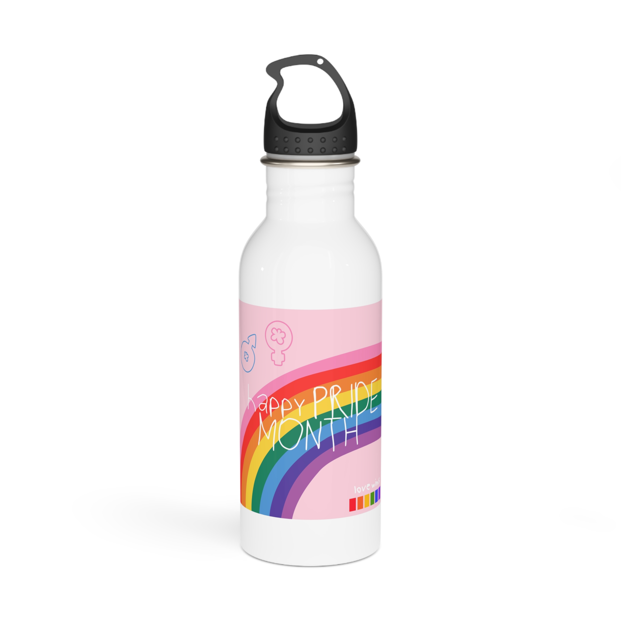 Cute Simple Banner Pride Month Symbols Pride Month With Lgbtq Flag Colours Stainless Steel Water Bottle