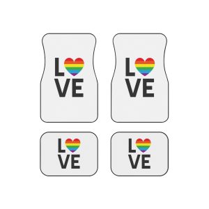 Vector Lgbt Rainbow Flag Love Lettering Isolated White Background Car Mats Set Of 4