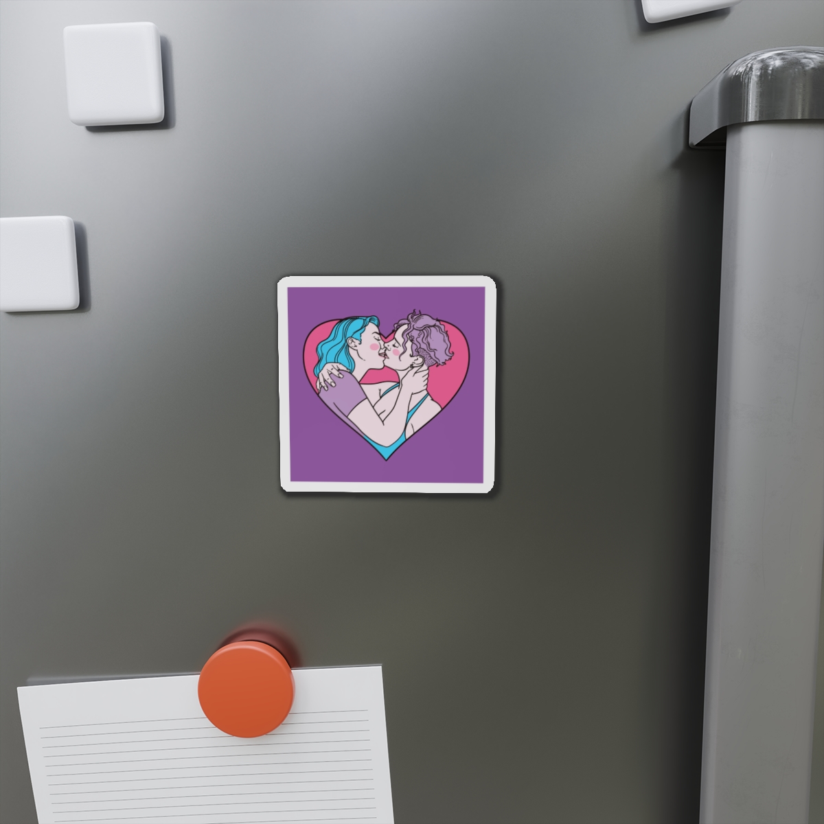 Hand Drawn Affectionate Lesbian Kiss Die Cut Magnets - Image 5