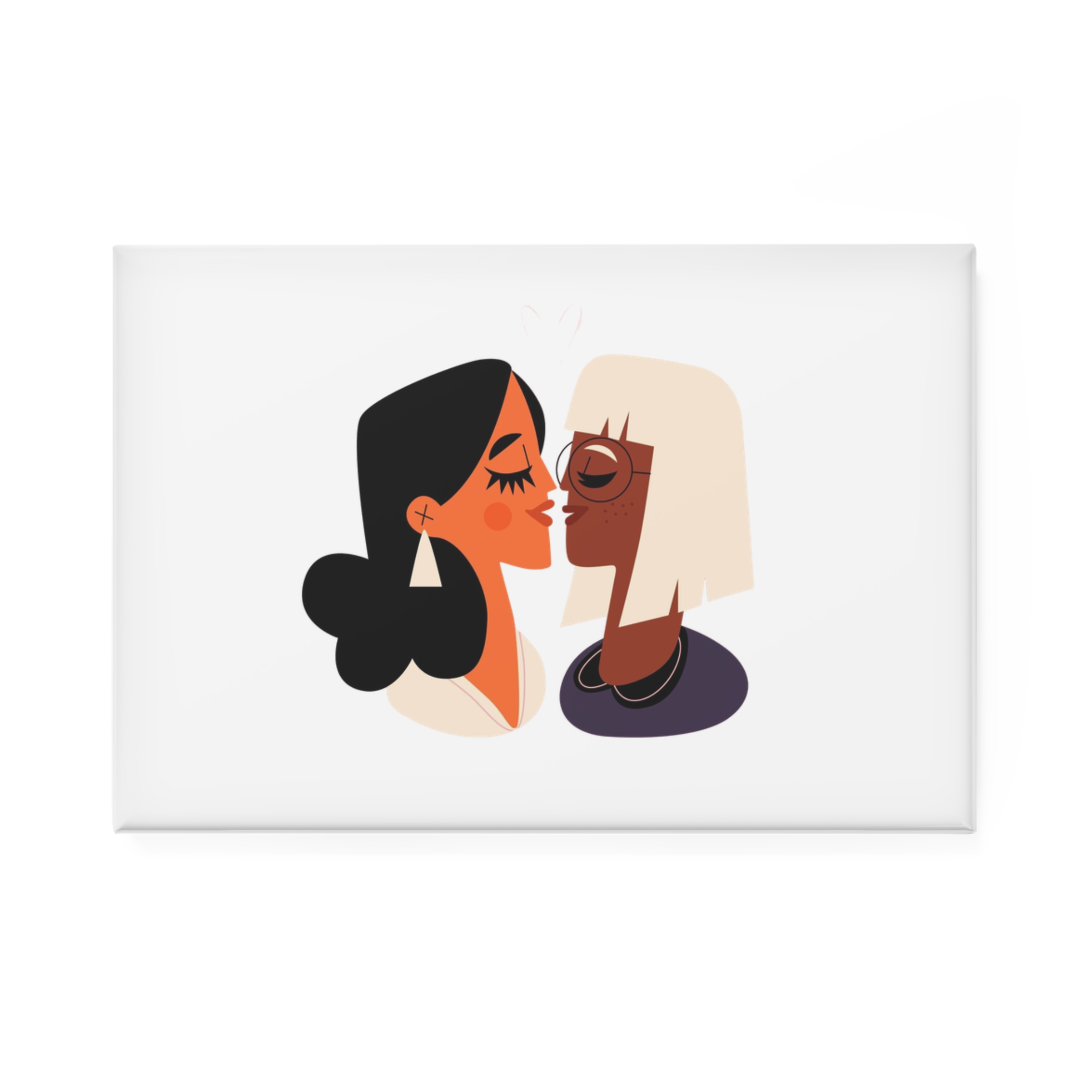 Flat Design Lesbian Couple Kiss Illustration (2) Button Magnet Rectangle 1 And 10 Pcs
