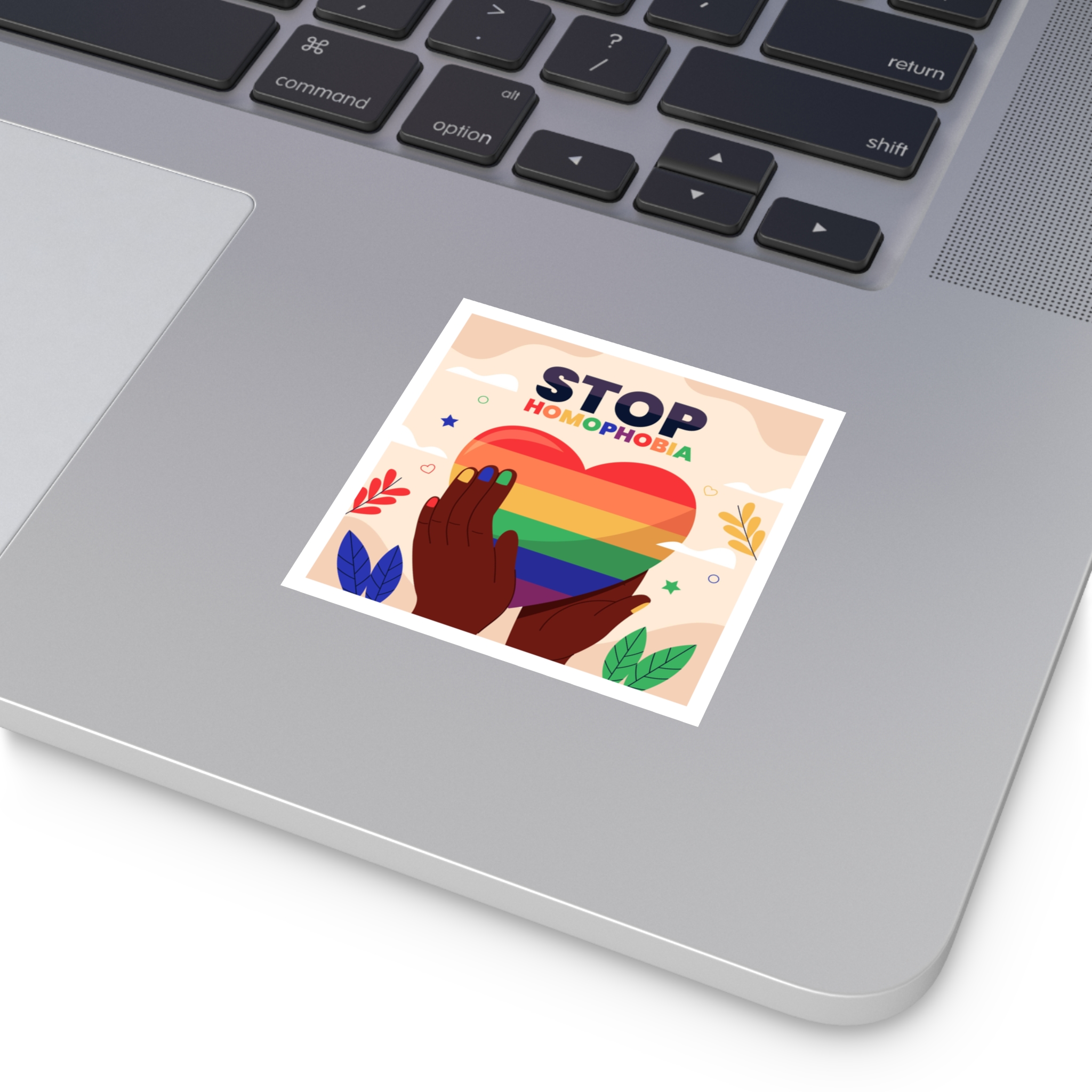 Hand Drawn Stop Homophobia Message Illustrated Laminate Stickers Square - Image 3