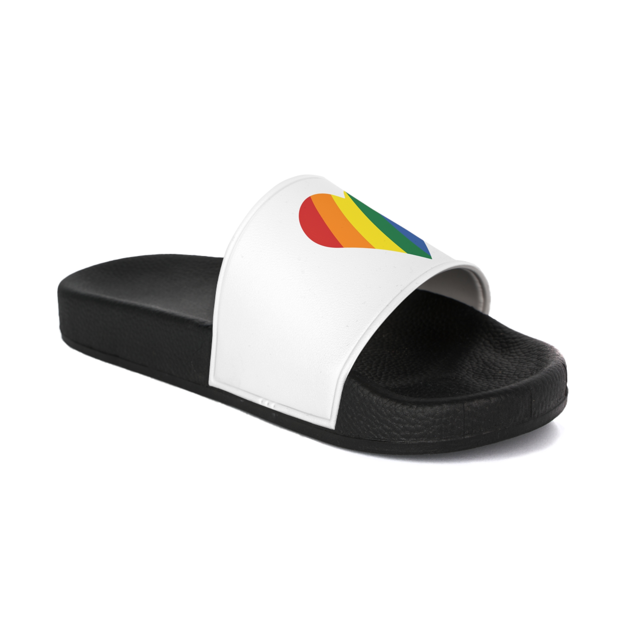Minimalist Pride Heart Filled With Rainbow Colors Mens Slide Sandals - Image 2