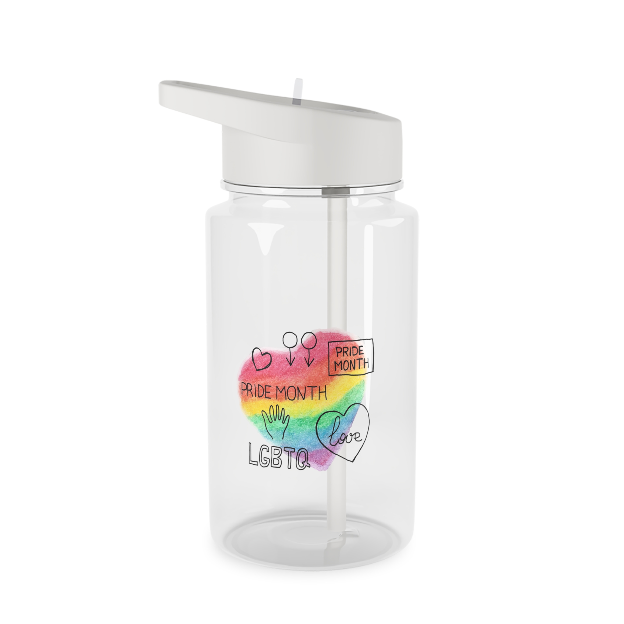Lgbtq Hand Drawn Symbols Rainbow Coloured Heart Background Tritan Water Bottle