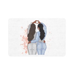 Two Girls Friends Sister Friends With Long Hair Hugging Friendship Day Print Valentine Vector Pet Food Mat 12x18