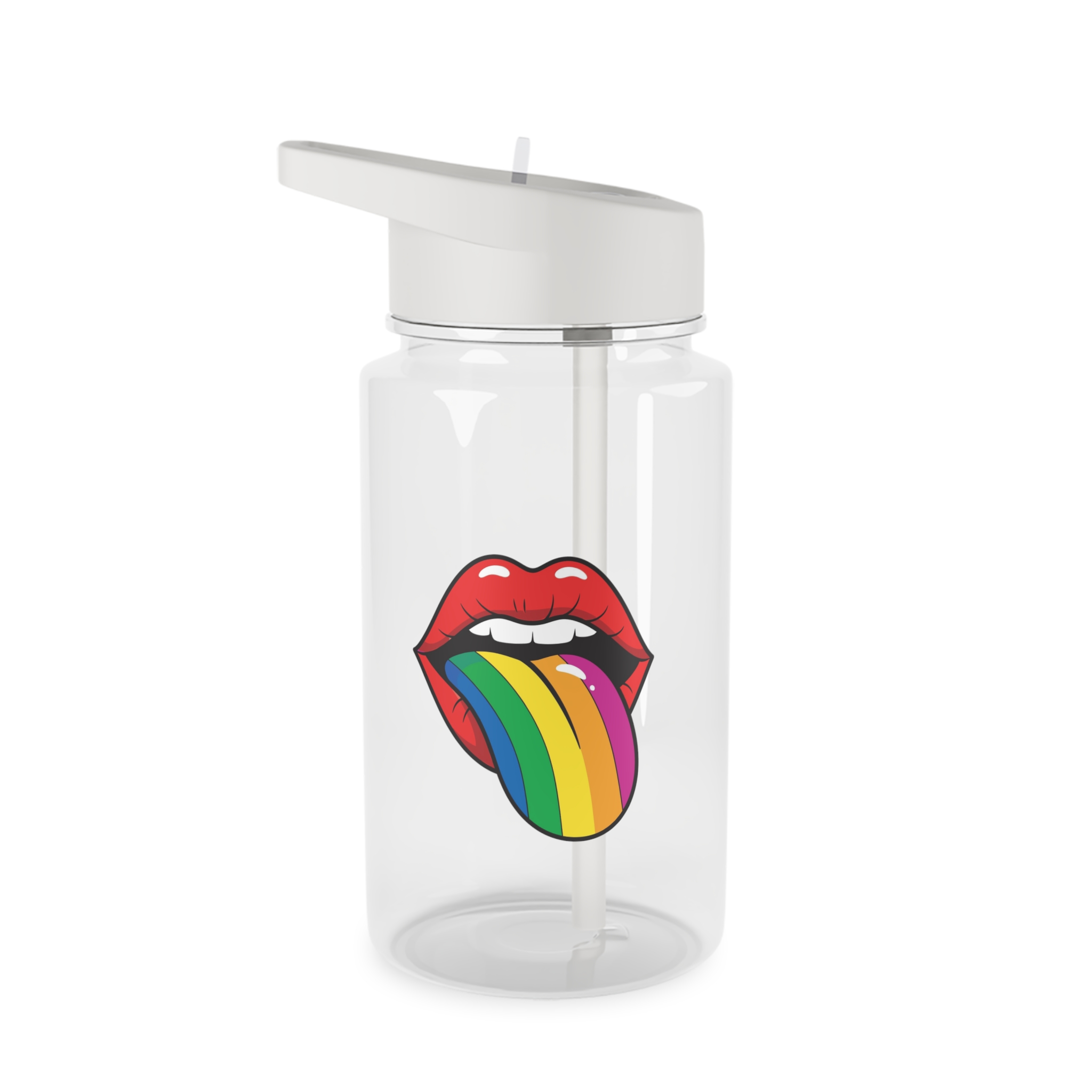 Pop Art Illustration Open Red Lips With Long Colorful Rainbow Tongue Sticking Out Now Tritan Water Bottle