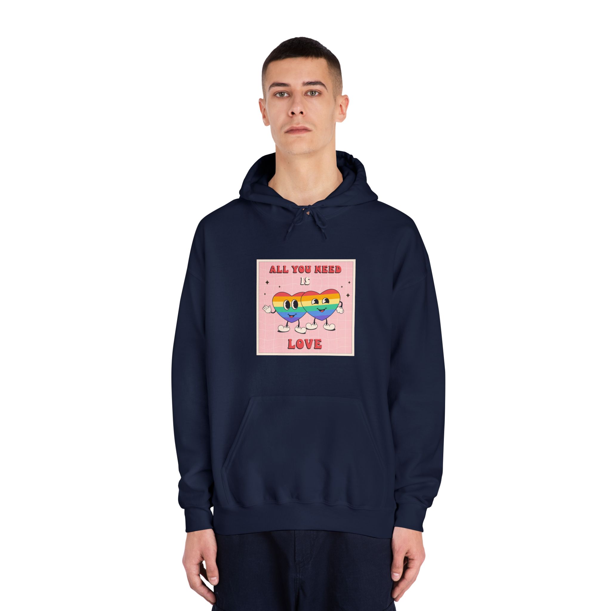 Lgbtq Pride Month Retro Groovy Poster Social Media Post Template With Rainbow Heart Unisex Dryblend Hooded Sweatshirt - Image 31