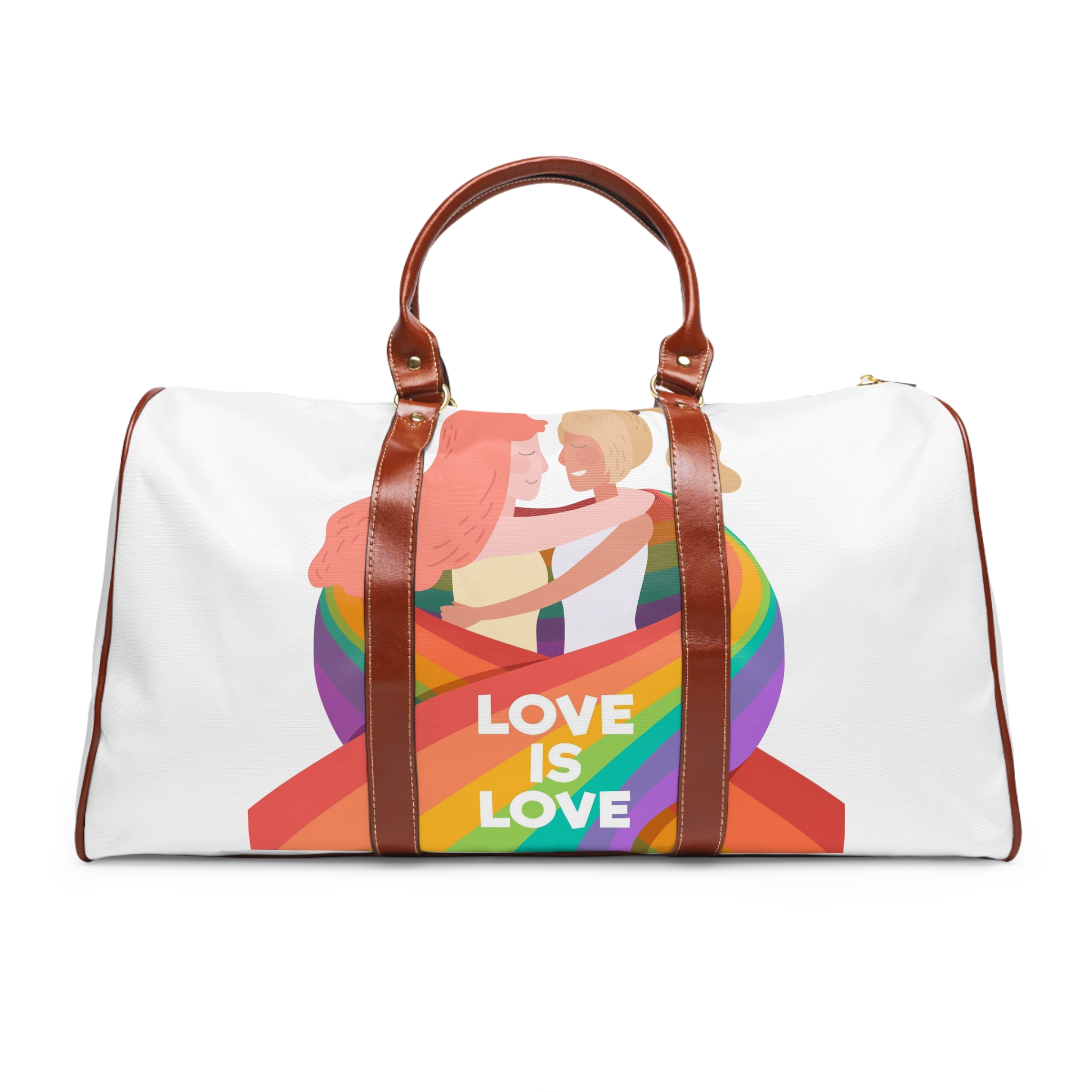 Girls Holding Pride Day Flag Waterproof Travel Bag