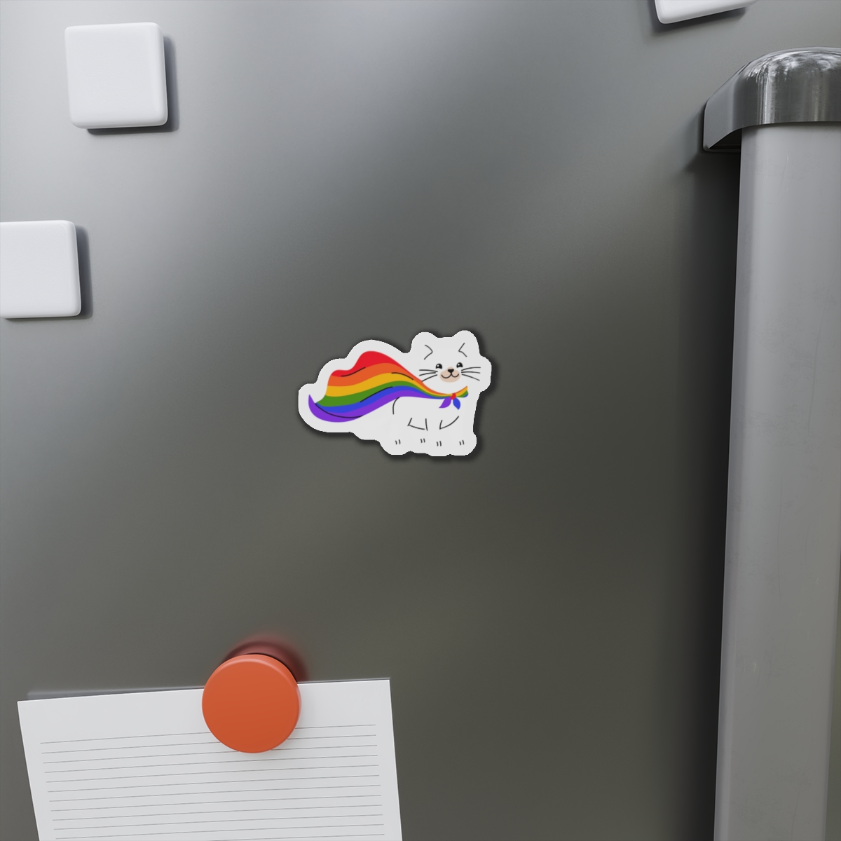 Kawaii Cat With Lgbtq Rainbow Flag Cartoon Die Cut Magnets - Image 5