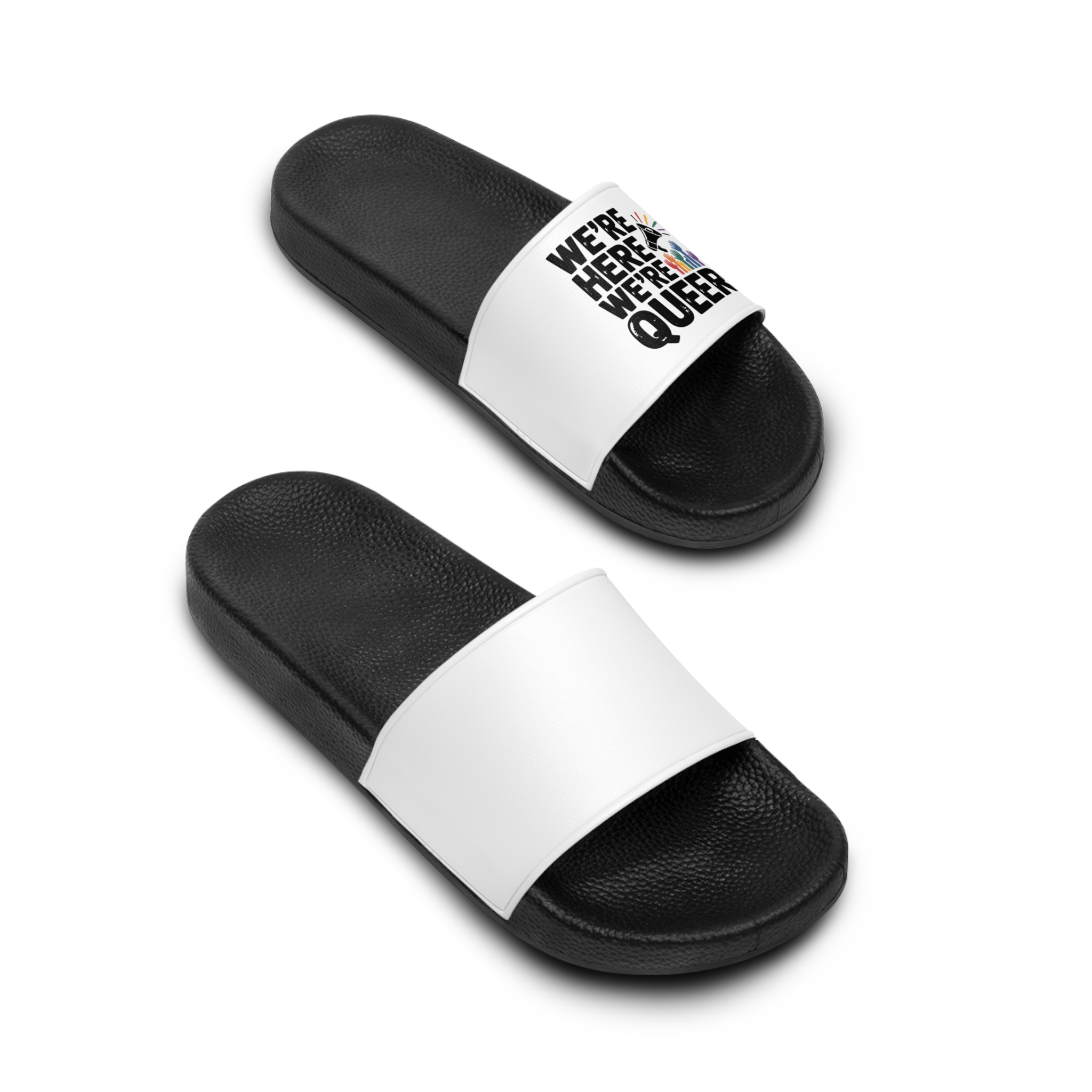 Were Here Were Queer T Shirt Design Isolated White Background Mens Slide Sandals - Image 4