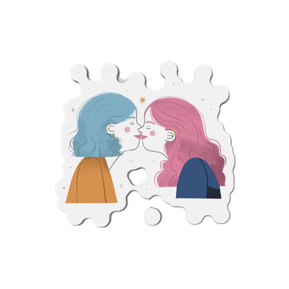 Hand Drawn Affectionate Lesbian Kiss Die Cut Magnets - Image 13