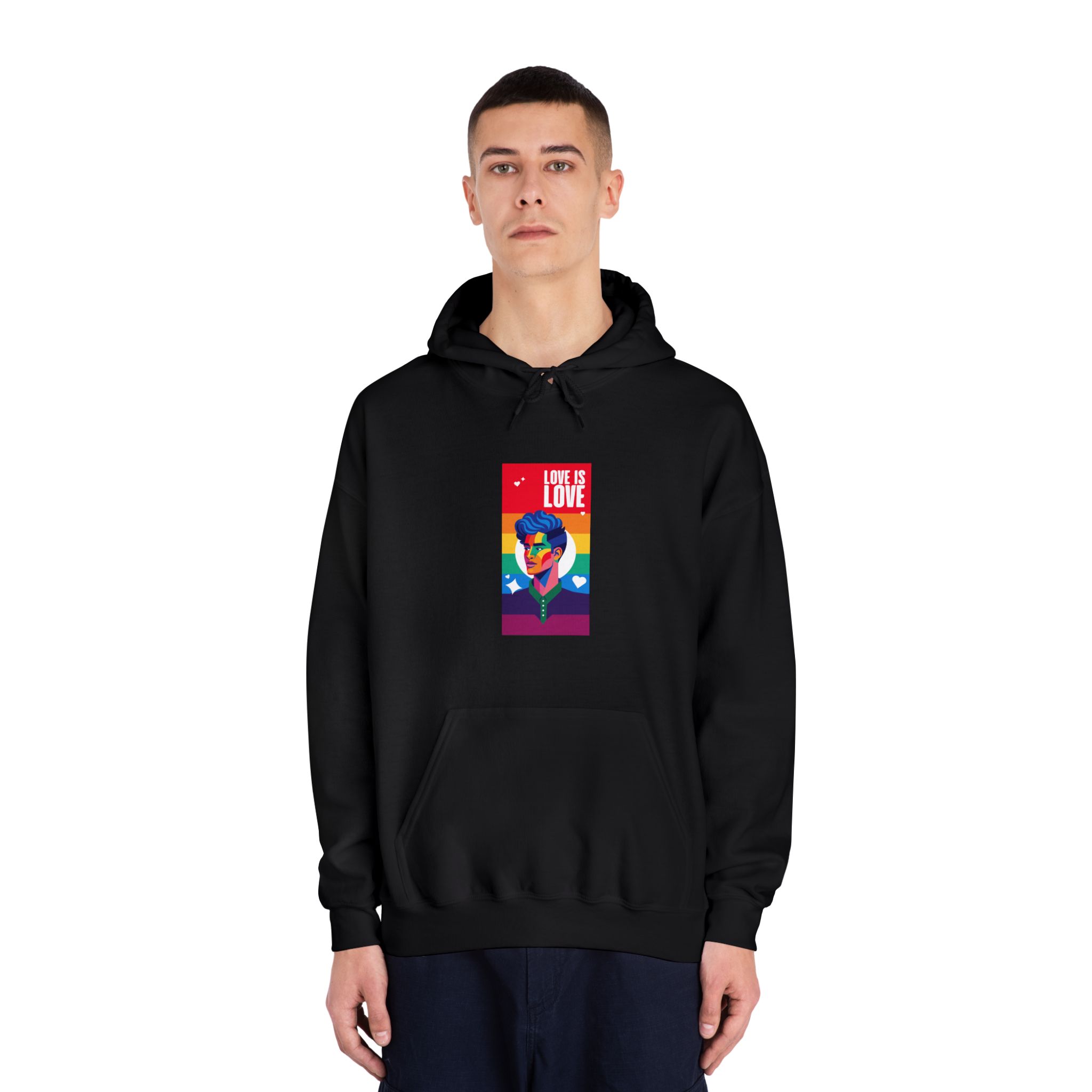 Poster Man With Rainbow Colored Face Rainbow Colored Background Unisex Dryblend Hooded Sweatshirt - Image 11