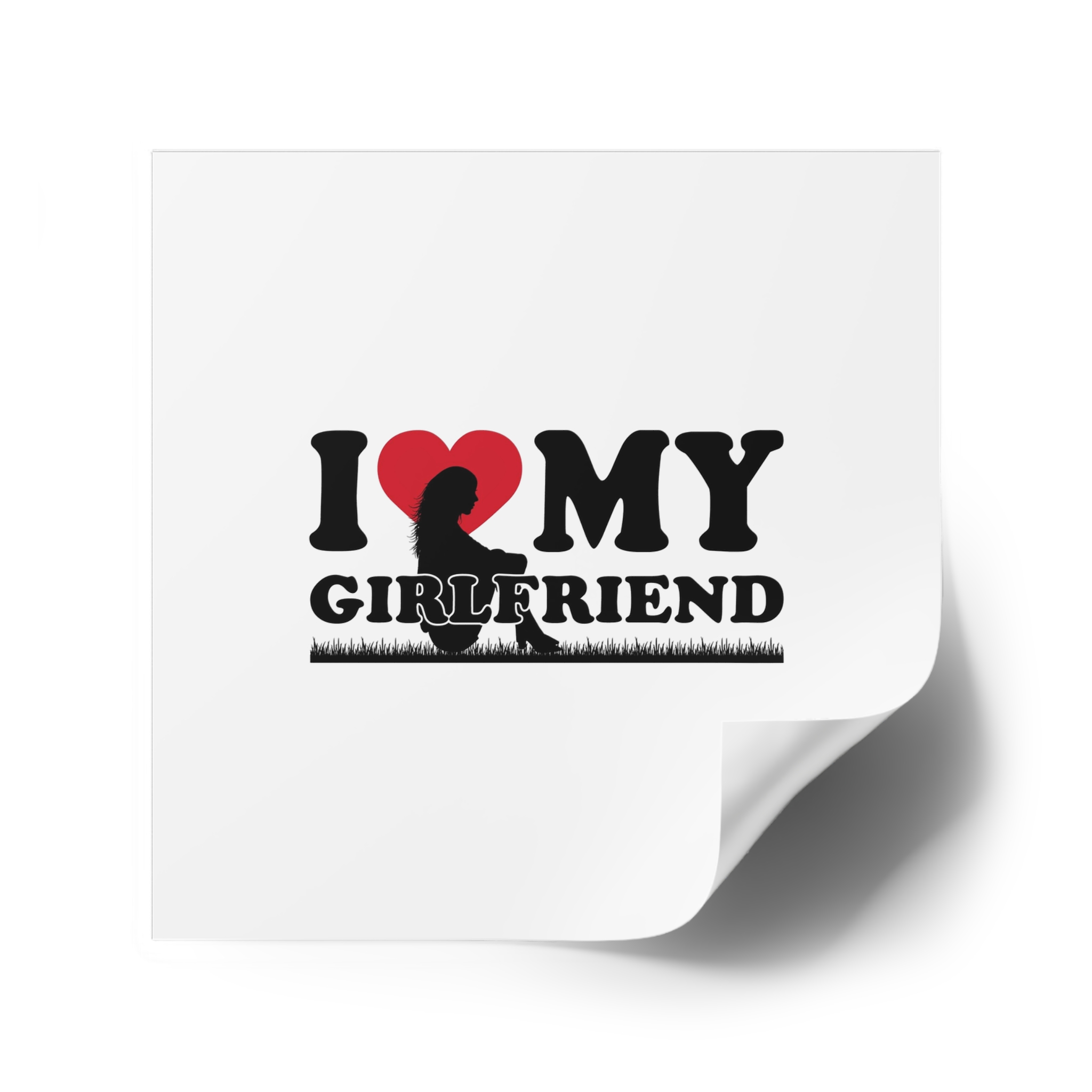 I Love My Girlfriend With Heart Accompanied By Silhouette Girl Sitting Grass Field Laminate Stickers Square - Image 42