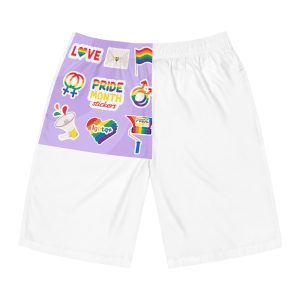Pride Month Stickers Lgbtq Rainbow Flag Cute Flat Illustrations Mens Board Shorts Aop