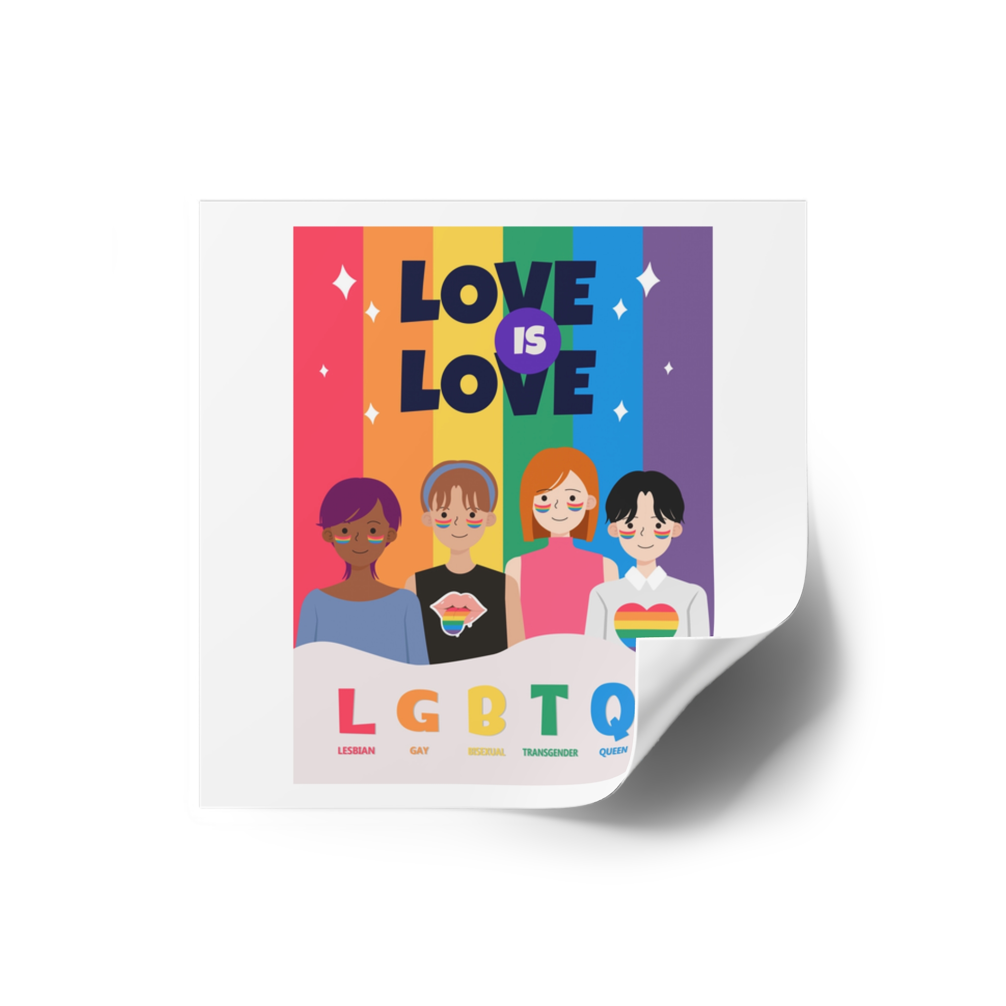 Lgbtq Pride Month Poster Vector With Diverse Characters Rainbow Celebrate Love Inclusivity Laminate Stickers Square - Image 2