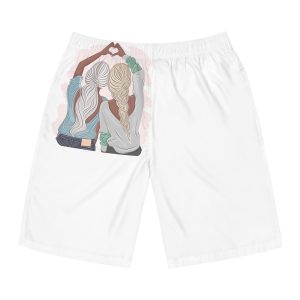 Stylish Girlfriends Two Sisters Show With Hands Heart View From Back Friendship Concept Fashion Vector Illustration Art Postcard Poster Interior Design Textile Print Mens Board Shorts Aop