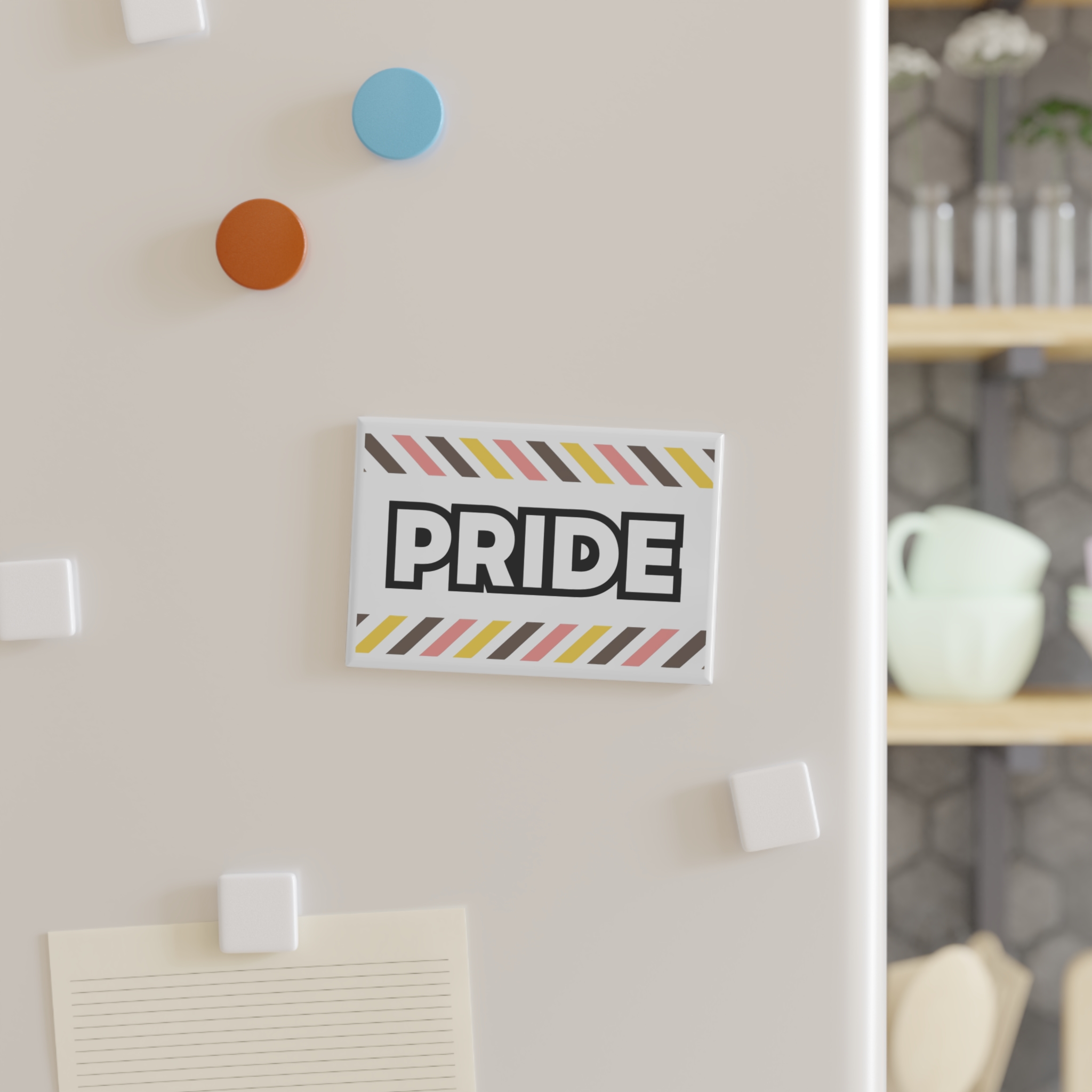 Bold P R I D E Word Graphic With Fill Colorful Diagonal Stripes Pride Text Button Magnet Rectangle 1 And 10 Pcs - Image 7