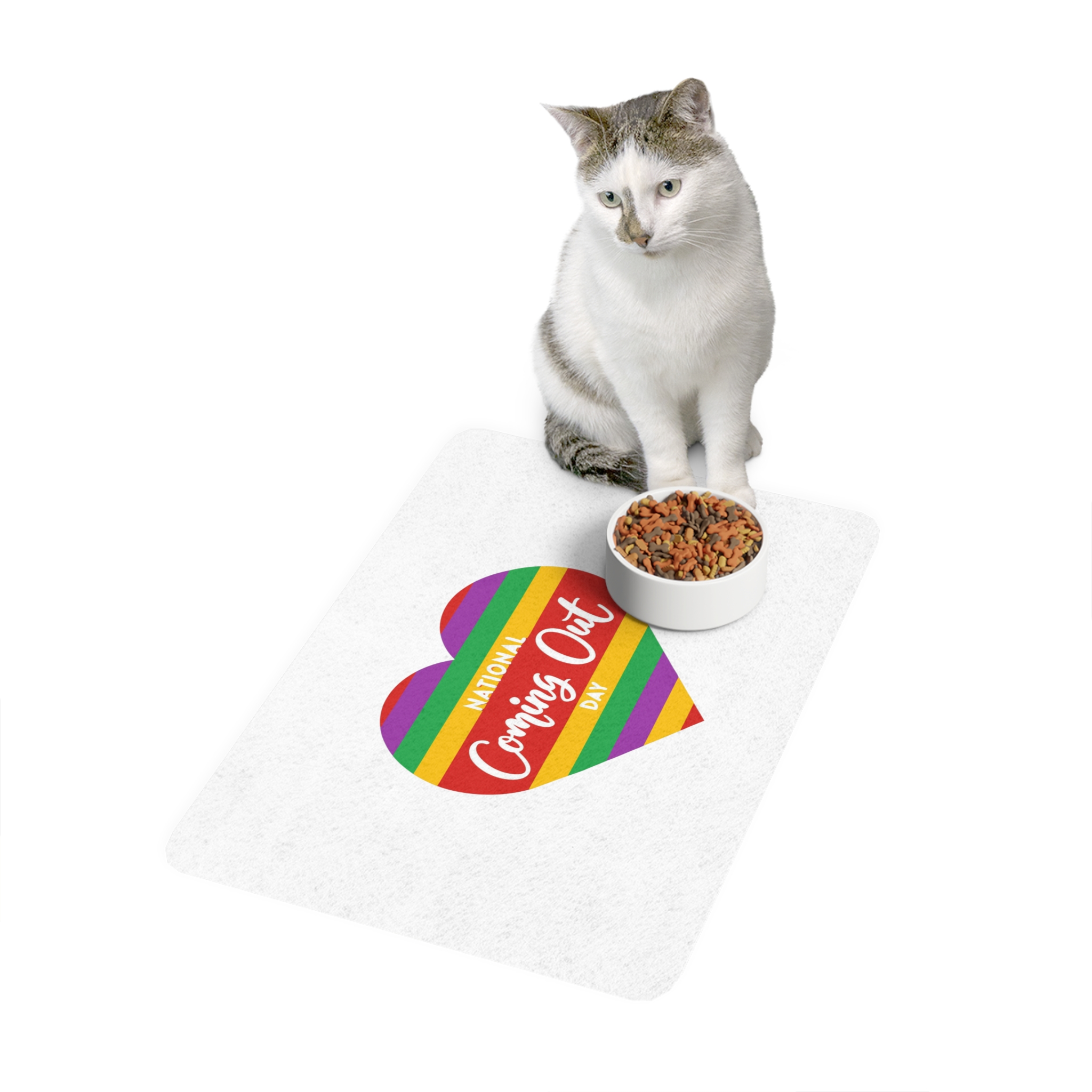 National Coming Out Day Rainbow Heart With Text Pride Lgbtq Pet Food Mat 12x18 - Image 3
