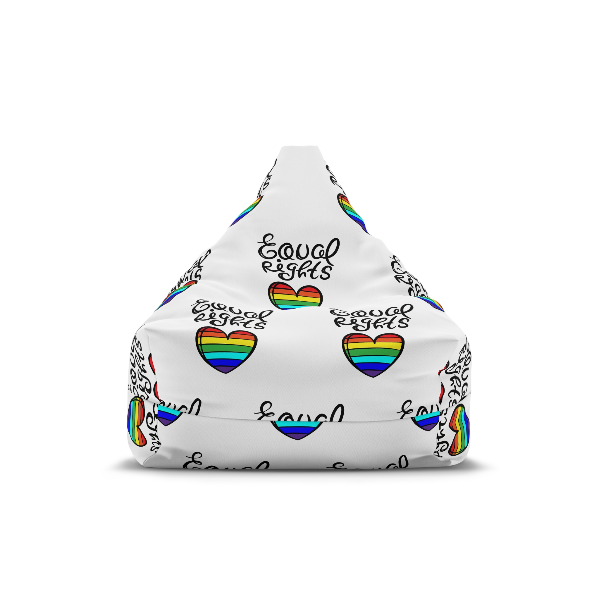 Equal Right Handwritten Text Heart Rainbow Motto Vector Print Bean Bag Chair Cover