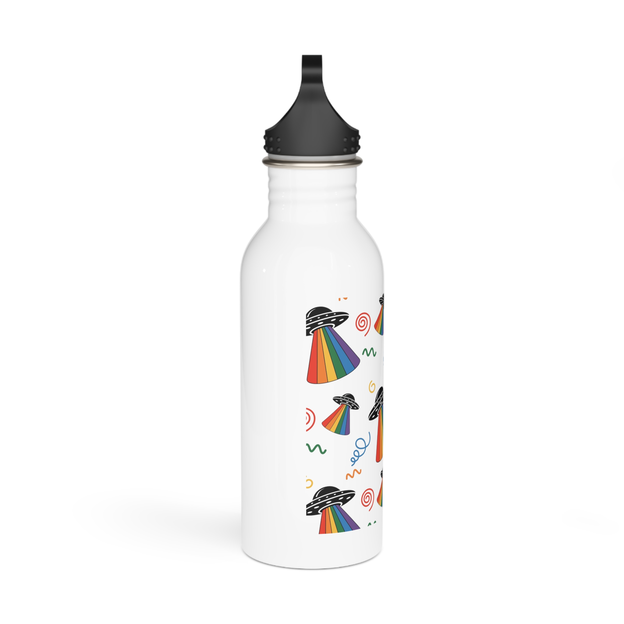 Seamless Pattern Ufo With Rainbow Beam Doodles Stainless Steel Water Bottle - Image 2