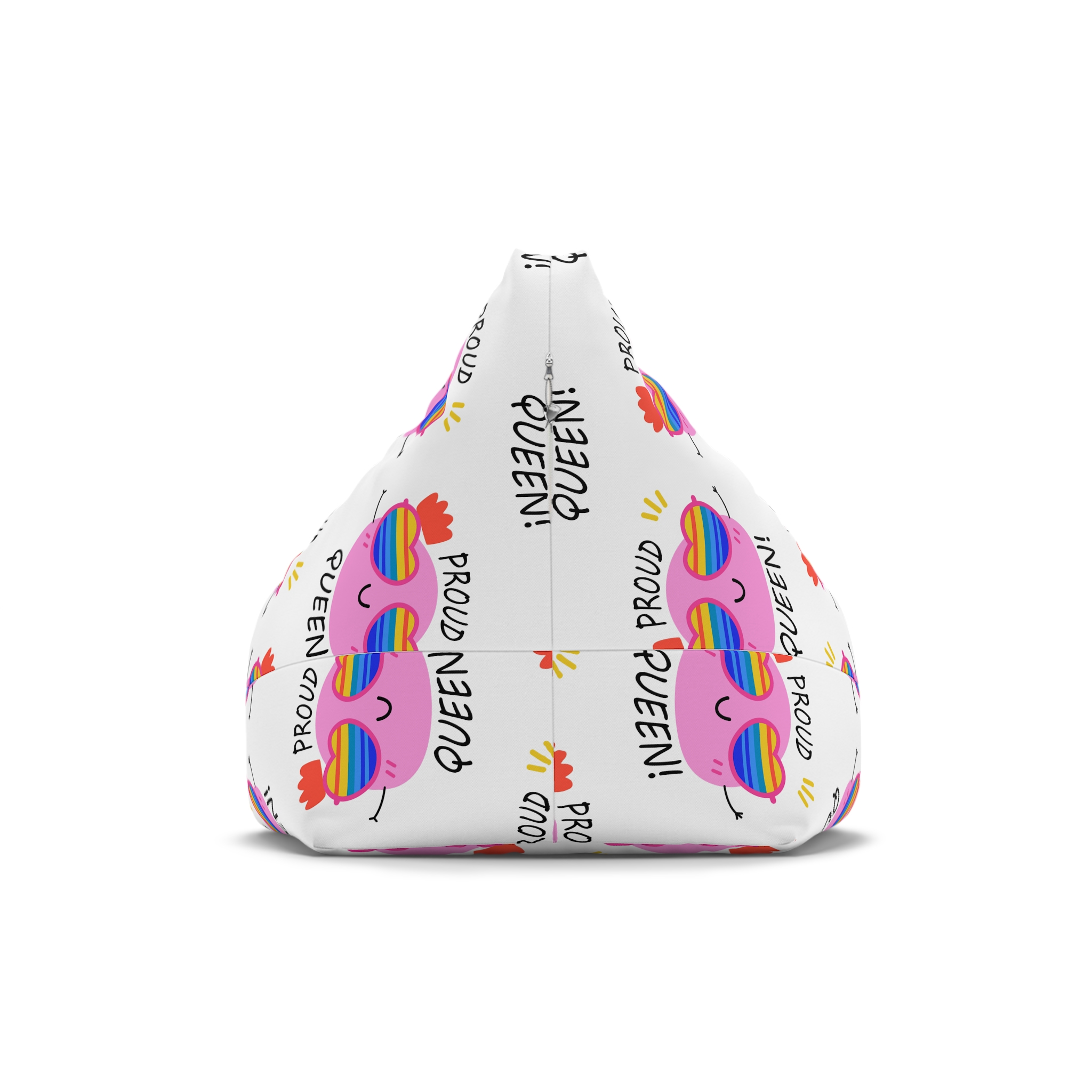 Pink Blob With Rainbow Heart Sunglasses Saying Proud Queen Flat Sticker Bean Bag Chair Cover - Image 2