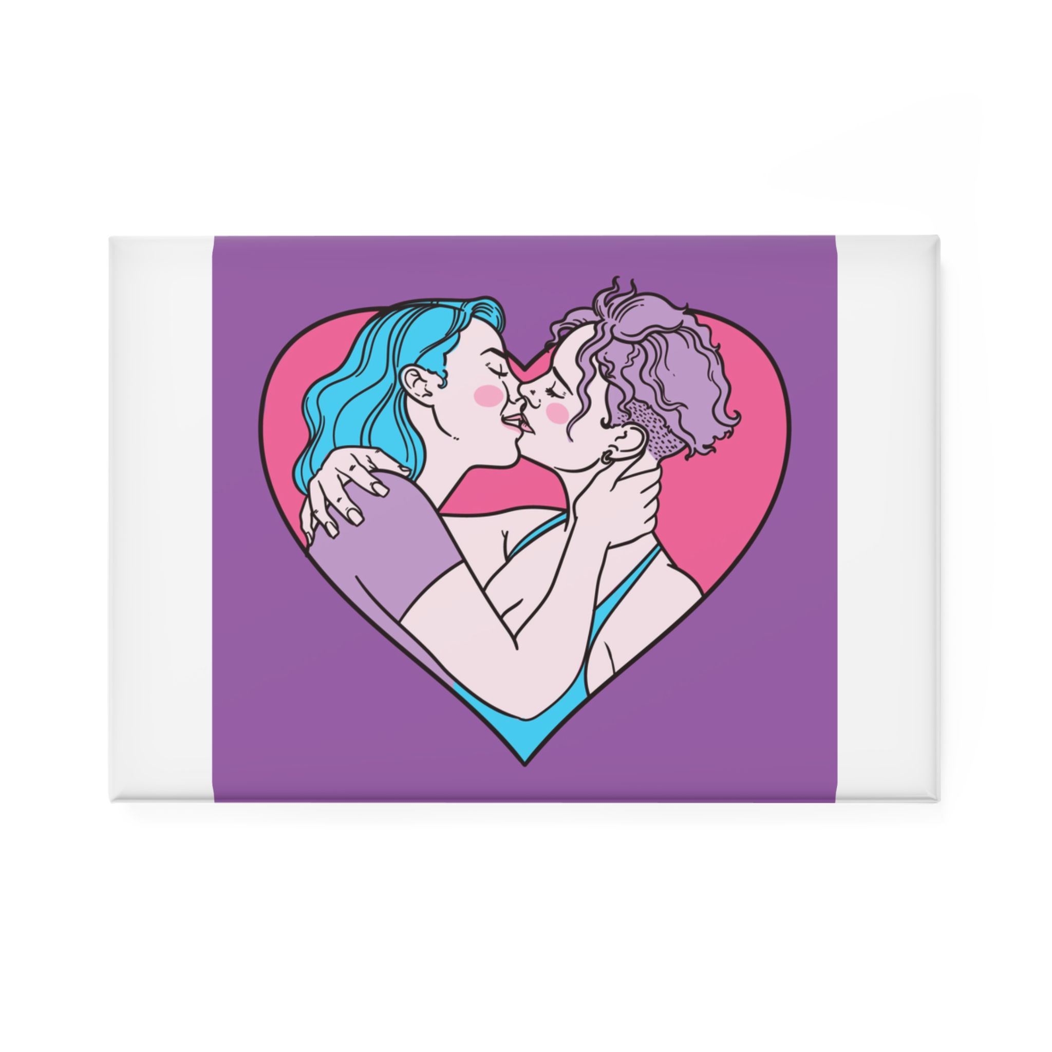 Hand Drawn Affectionate Lesbian Kiss Button Magnet Rectangle 1 And 10 Pcs
