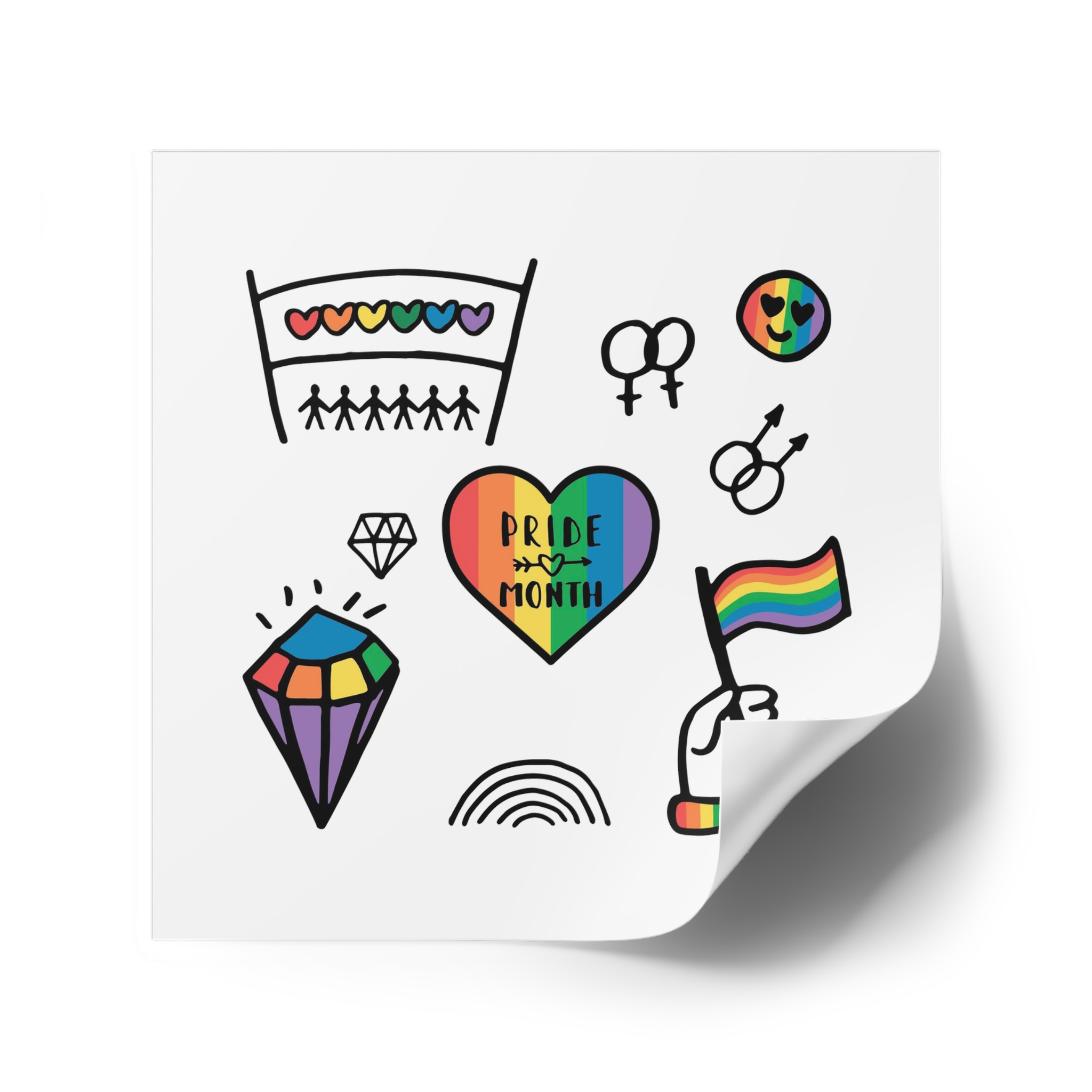 Lgbt Doodle Set Rainbow Flag Pride Month Vector Illustration Laminate Stickers Square - Image 38