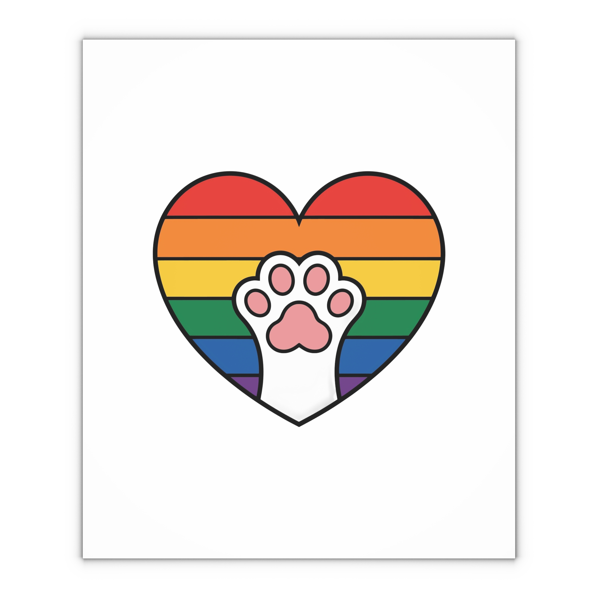 Rainbow Heart With Cute Cat Paw Pride Illustration Gift Wrapping Paper Sheets 1pc - Image 4
