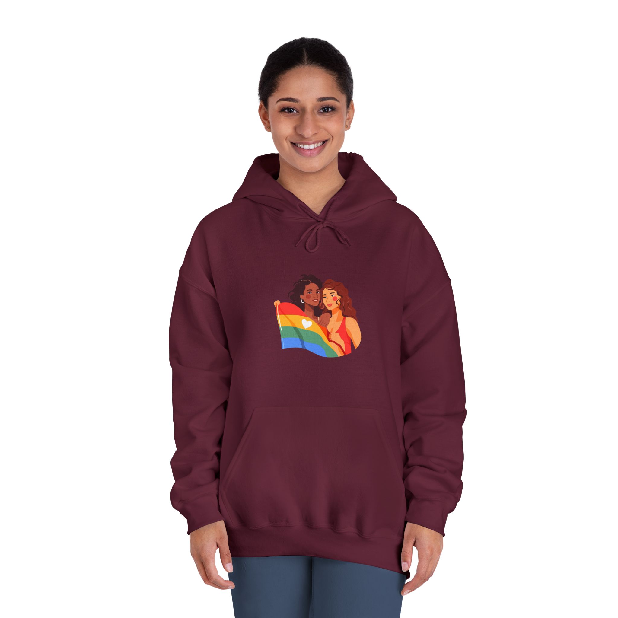 Portrait Lesbian Couple With Rainbow Flag Concept Lgbtq Unisex Dryblend Hooded Sweatshirt - Image 20