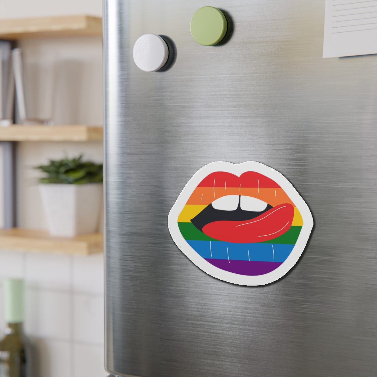 Beautiful Lips Kiss Trace With Lgbt Symbol Pride Flag Rainbow Colors Print Die Cut Magnets - Image 15