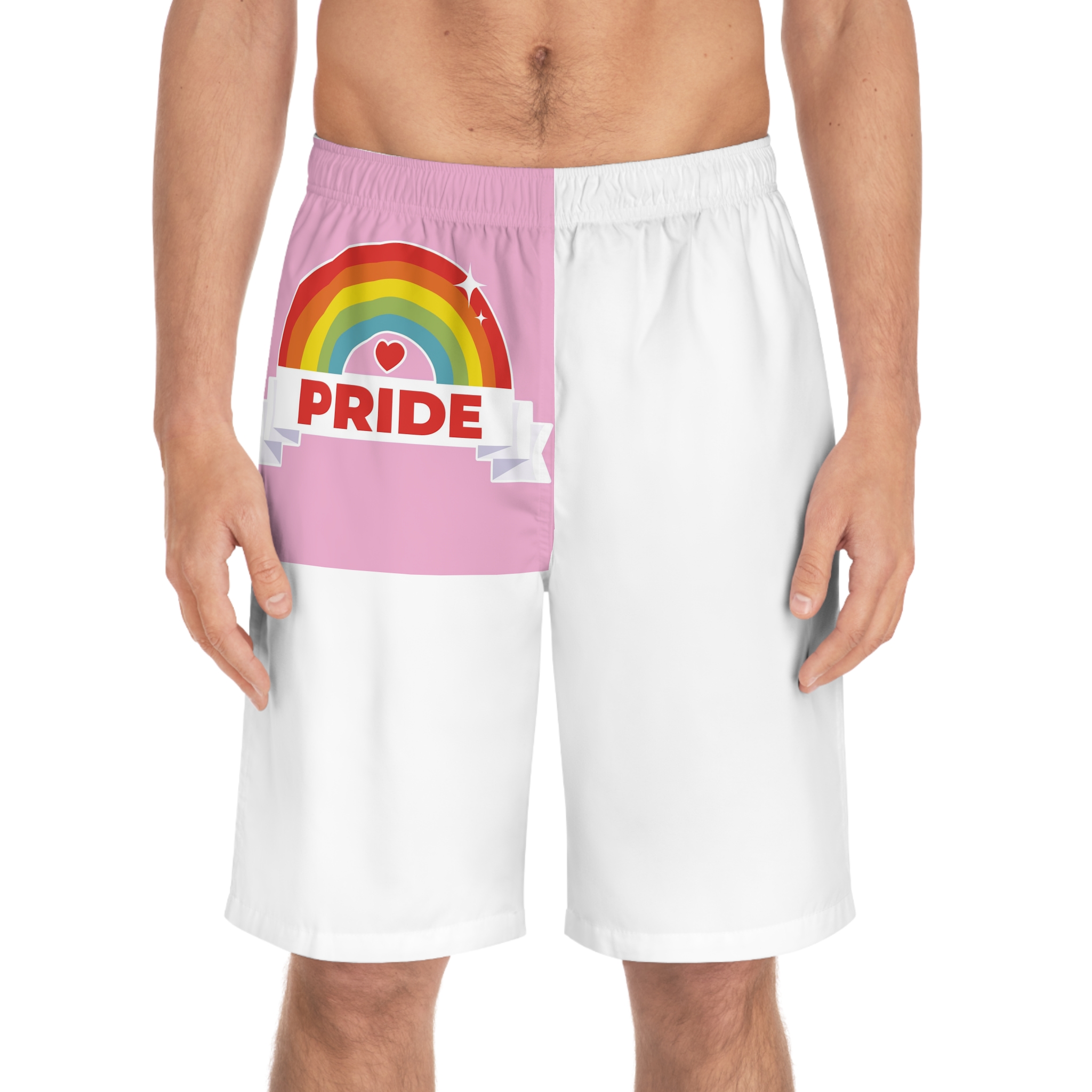 Flat Lgbt Pride Month Logo Template Mens Board Shorts Aop - Image 3