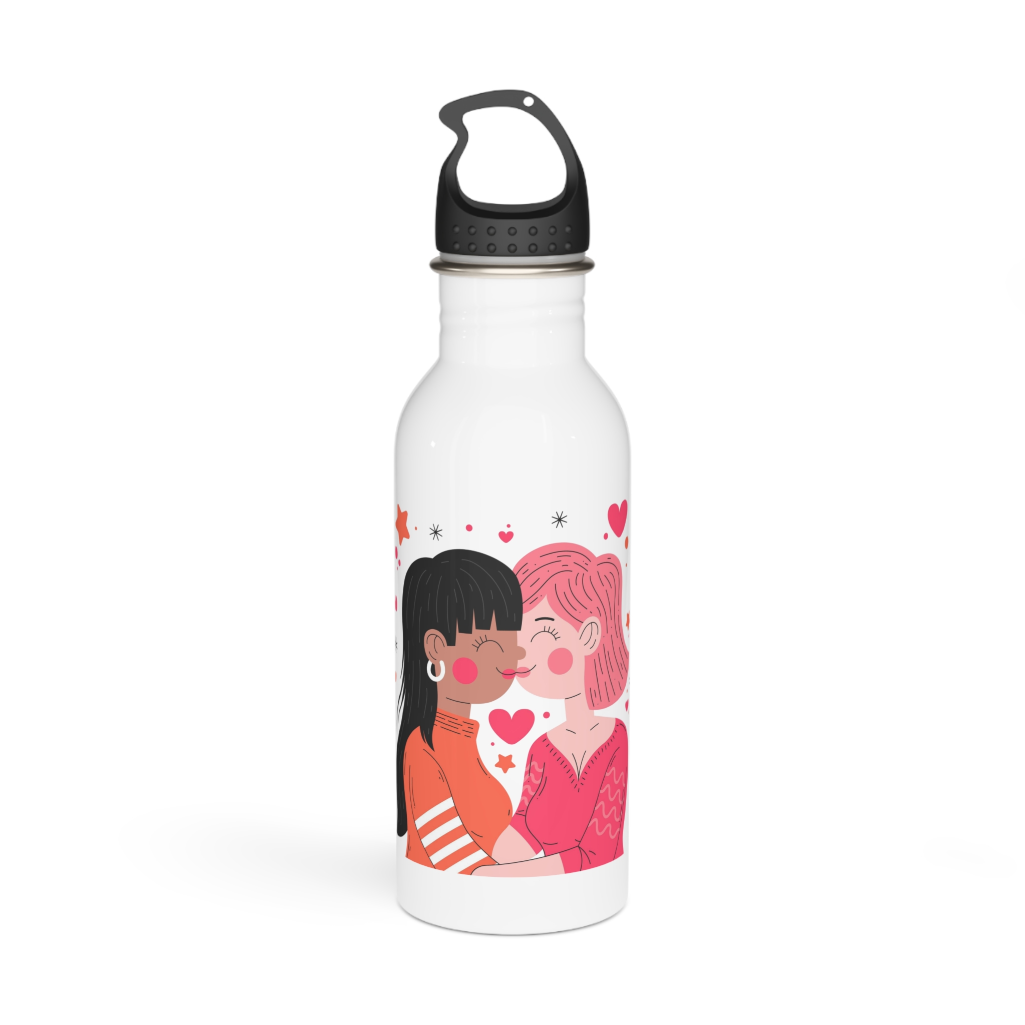Flat Design Lesbian Couple Kiss Illustration (1) Stainless Steel Water Bottle