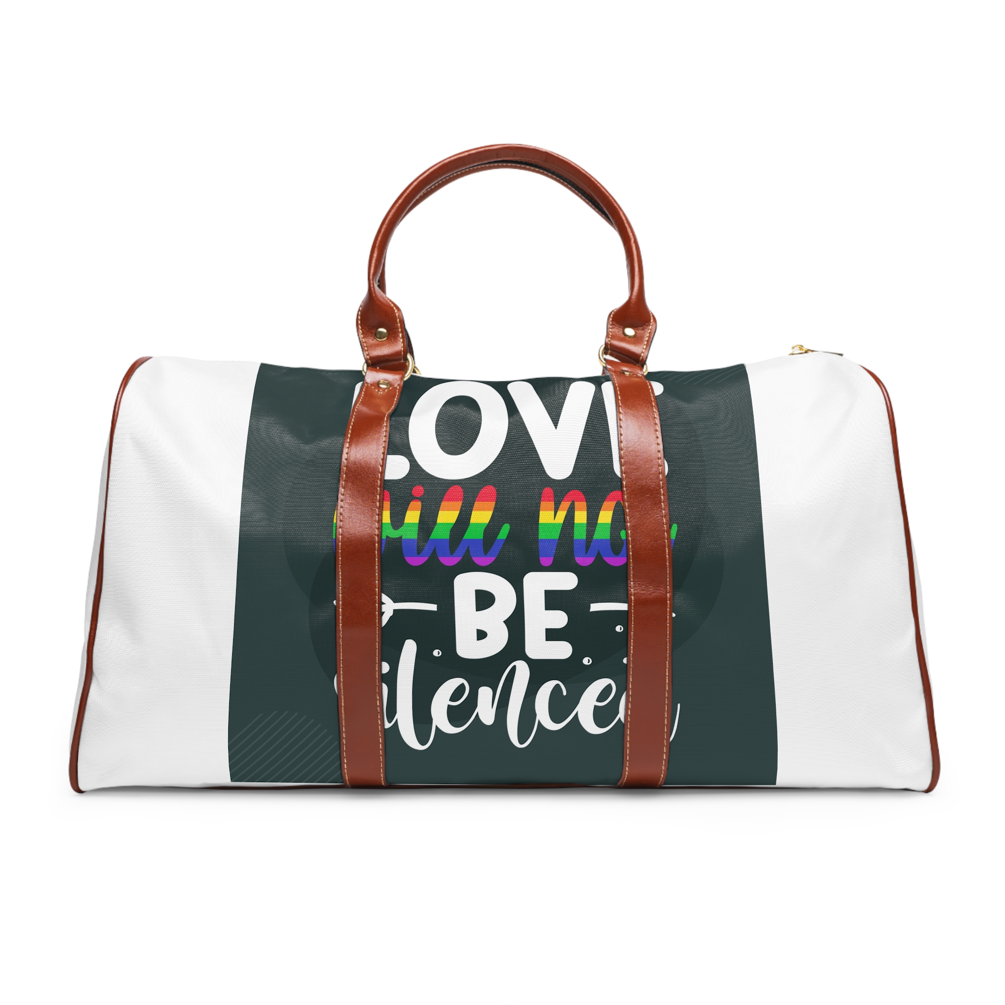Love Will Be Silenced Premium Gay Pride Lettering Vector Design Waterproof Travel Bag