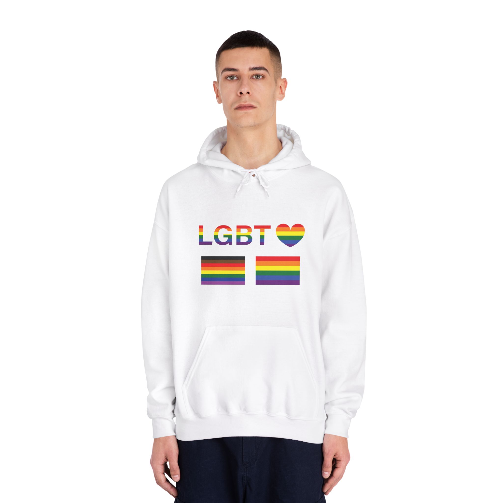 Lgbt Word Text Letter With Heart Rainbow Color Flag Isolated White Background Vector Illustrati Unisex Dryblend Hooded Sweatshirt - Image 3
