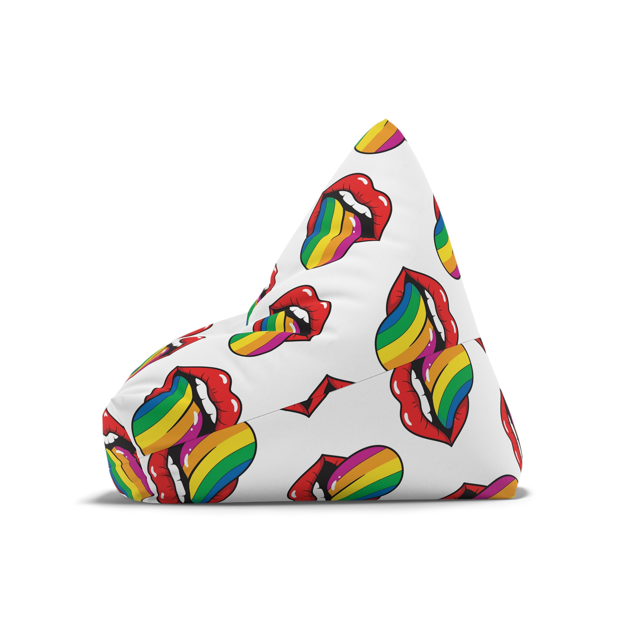 Pop Art Illustration Open Red Lips With Long Colorful Rainbow Tongue Sticking Out Now Bean Bag Chair Cover - Image 8