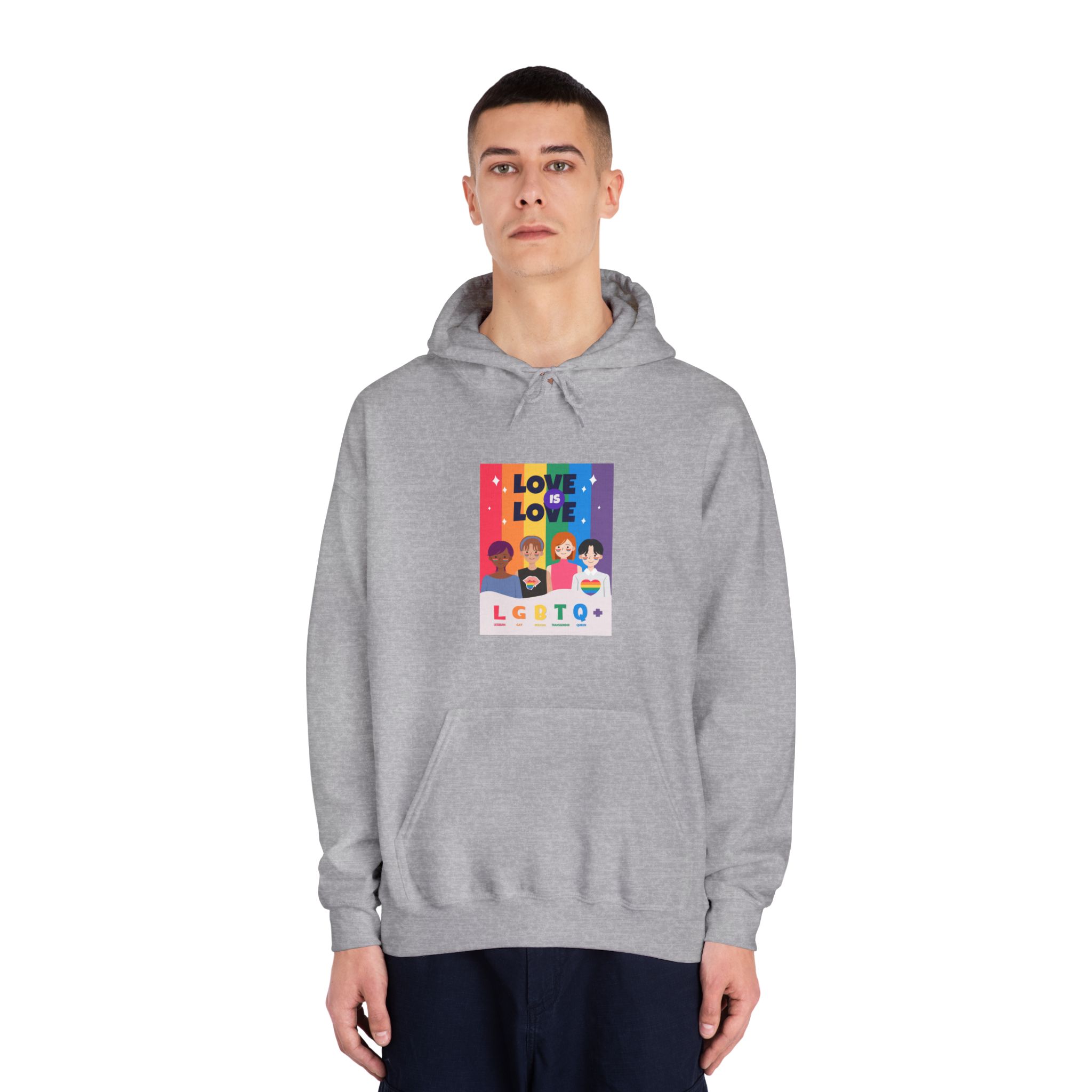 Lgbtq Pride Month Poster Vector With Diverse Characters Rainbow Celebrate Love Inclusivity Unisex Dryblend Hooded Sweatshirt - Image 15