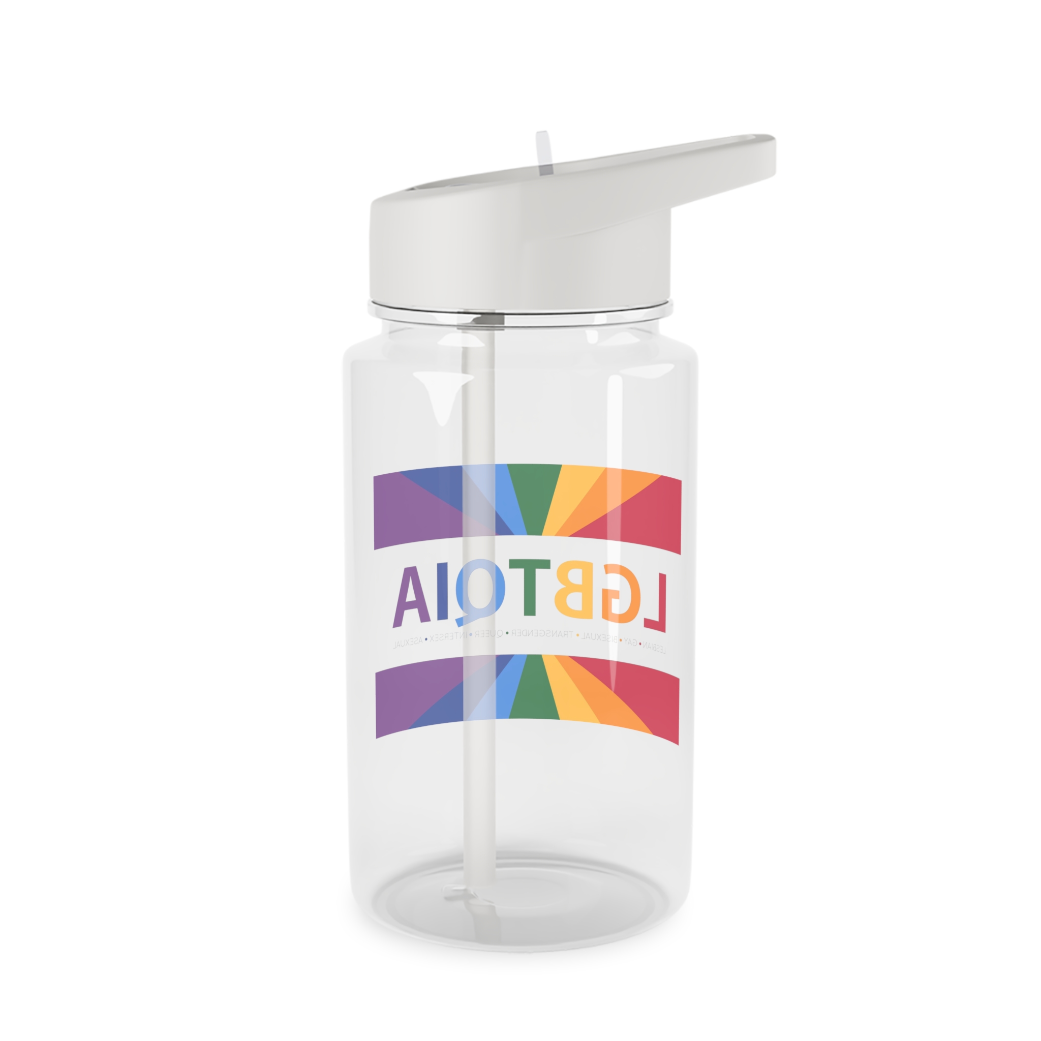 Lgbtqia Text Banner With Rainbow Background Lgbtqia Typography With Lgbt Gay Pride Flag Colours Tritan Water Bottle - Image 2