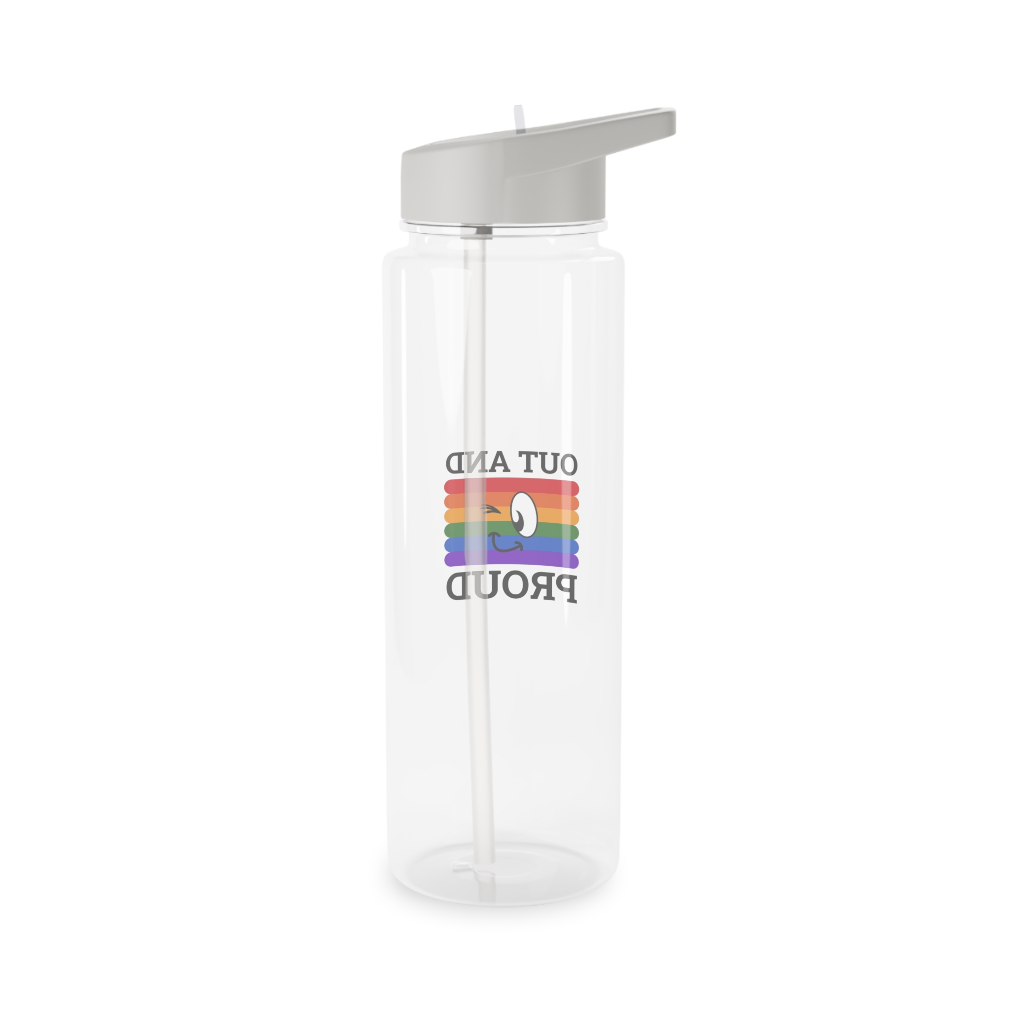Out Proud Lgbtq Pride Month Quote Book Lover Rainbow Flag Hand Drawn Art White Background Tritan Water Bottle - Image 6